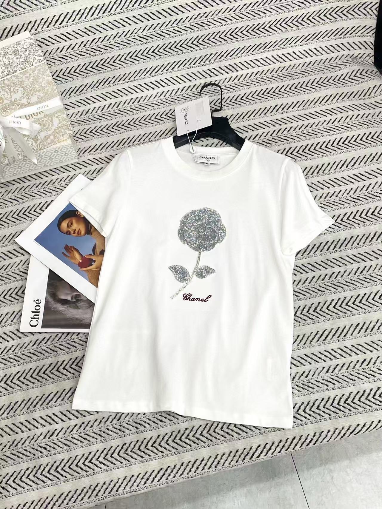 CHANE1 カメリアビーズTシャツ【50％割引+送料無料】