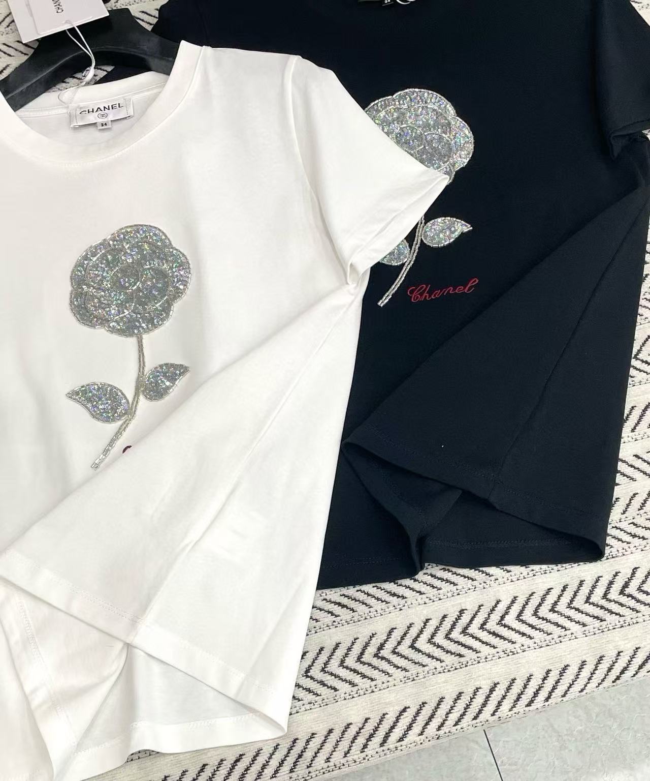 CHANE1 カメリアビーズTシャツ【50％割引+送料無料】