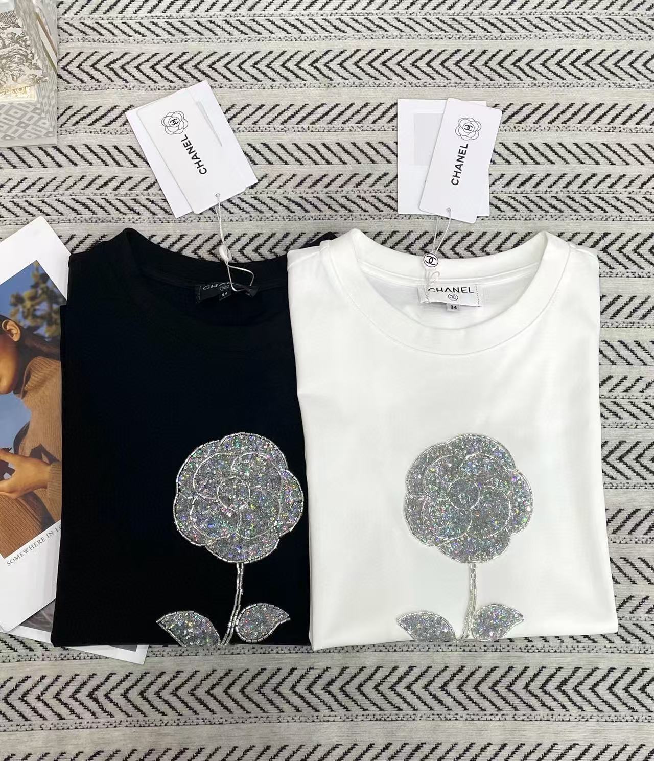 CHANE1 カメリアビーズTシャツ【50％割引+送料無料】