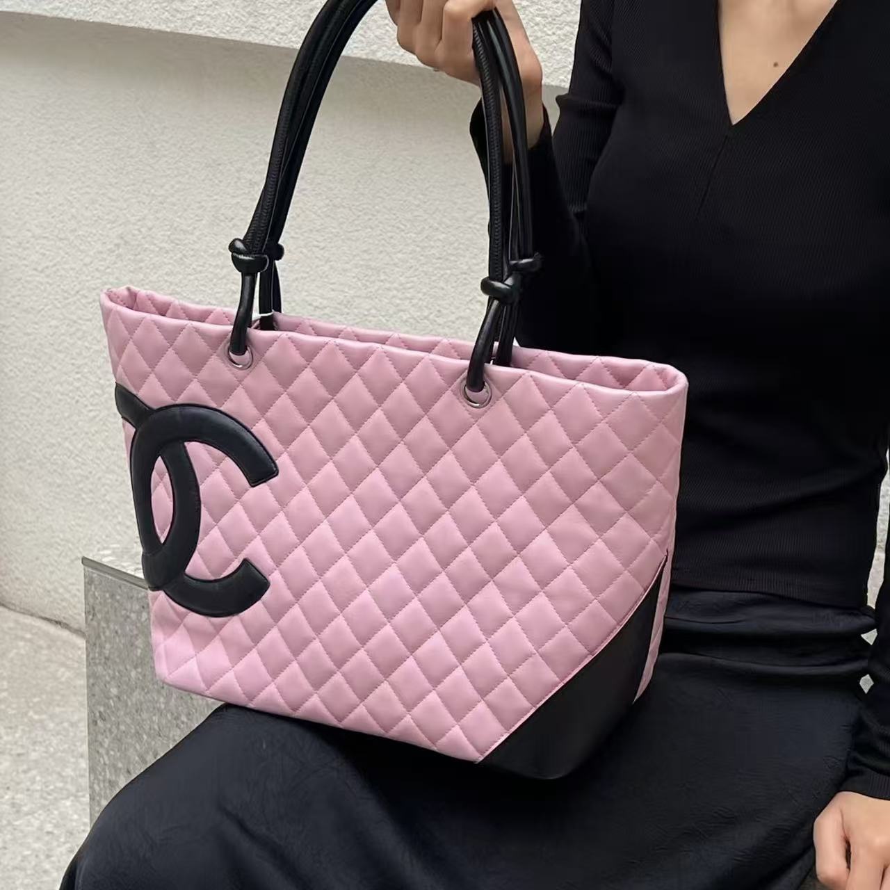 CHANE1 ダブルC チェック柄ショッピングバッグ【50％割引+送料無料】