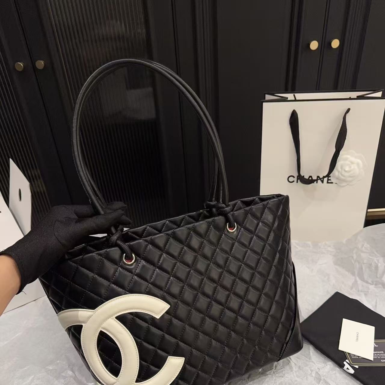 CHANE1 ダブルC チェック柄ショッピングバッグ【50％割引+送料無料】