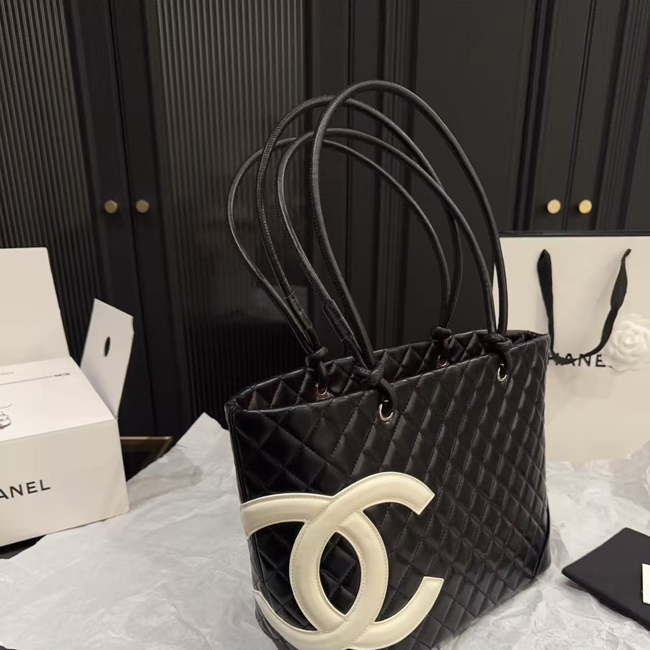 CHANE1 ダブルC チェック柄ショッピングバッグ【50％割引+送料無料】