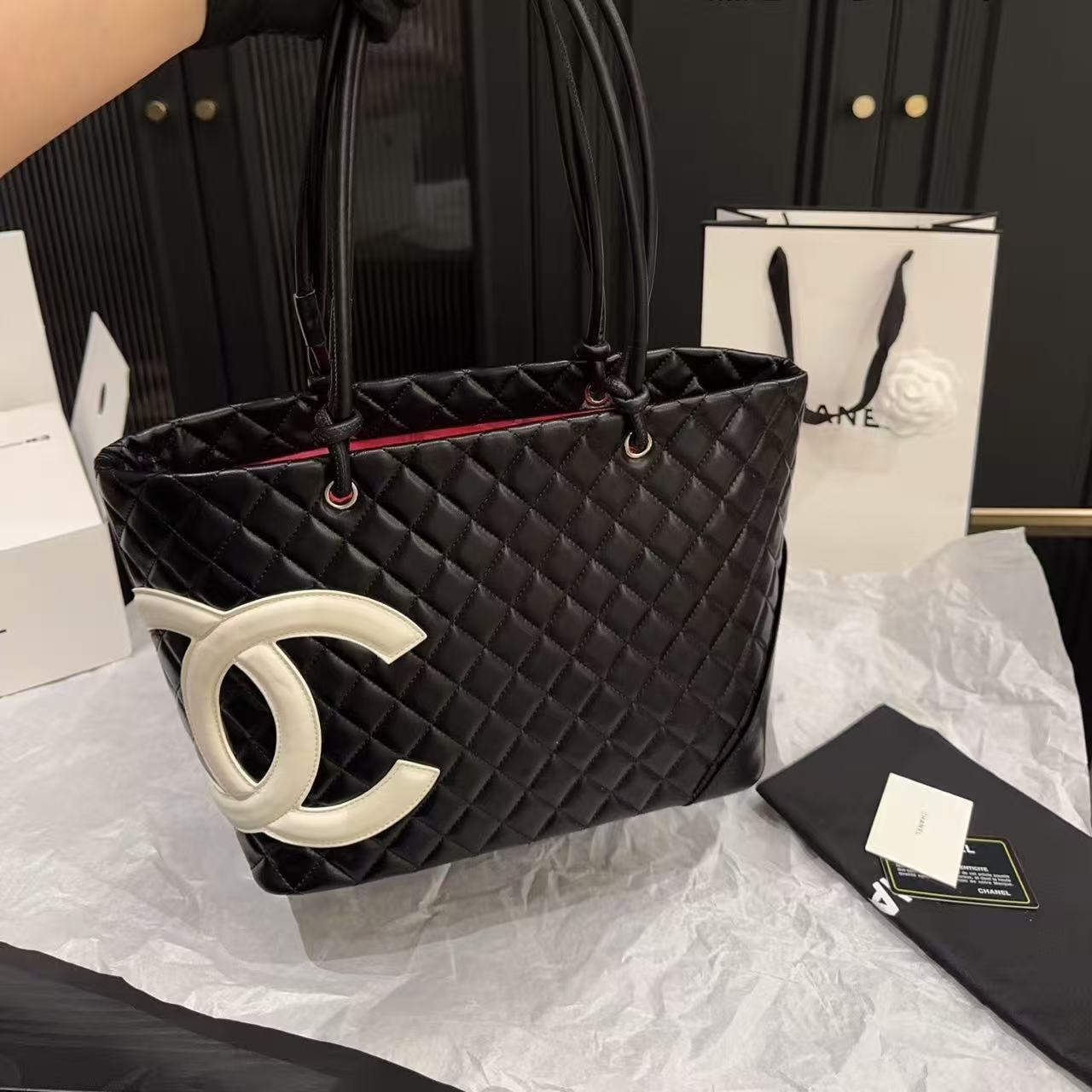 CHANE1 ダブルC チェック柄ショッピングバッグ【50％割引+送料無料】