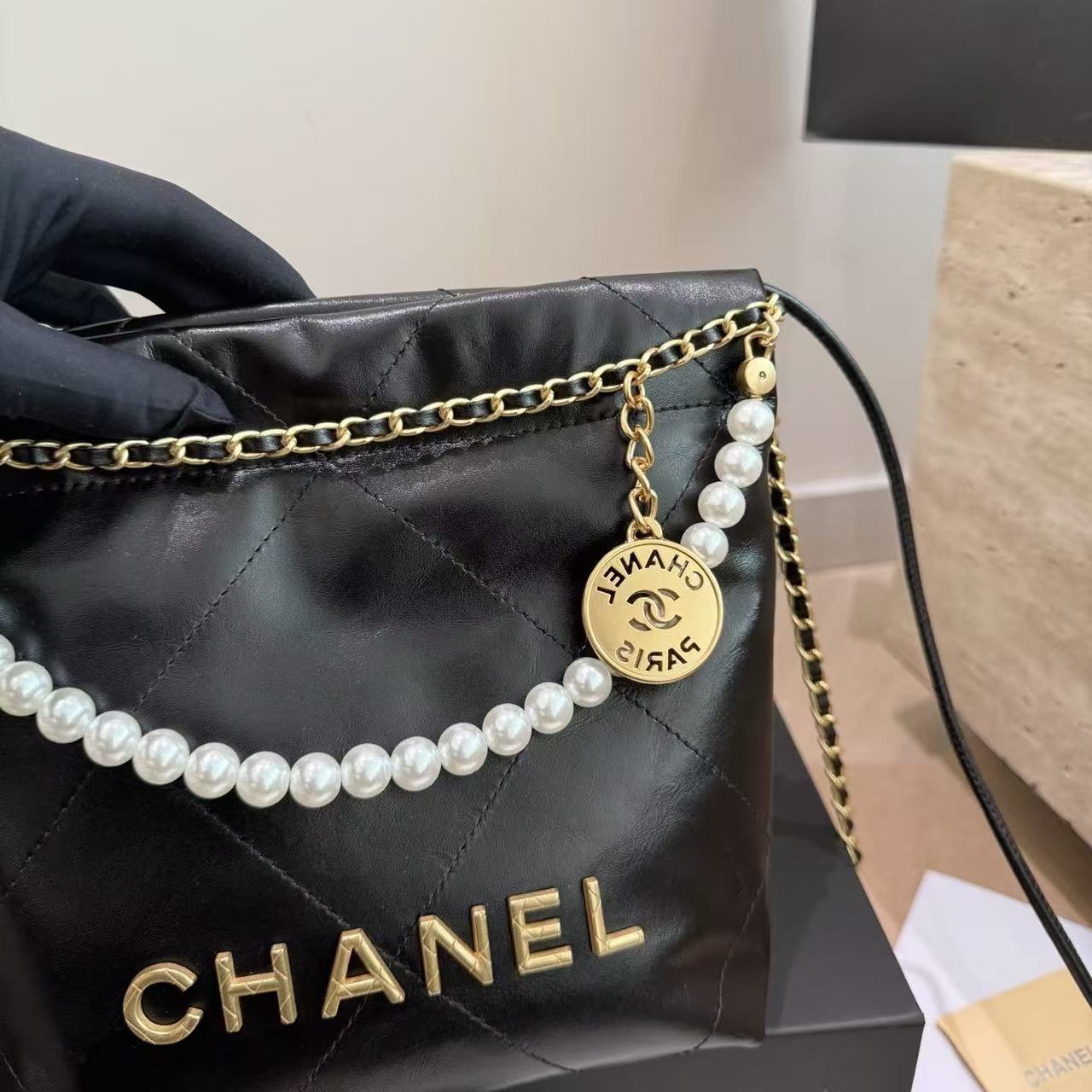 CHANE1 ラムスキンパールチェーンバッグ【50％割引+送料無料】