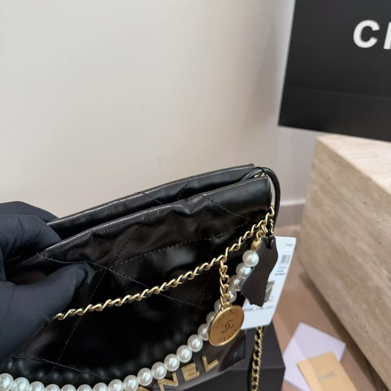 CHANE1 ラムスキンパールチェーンバッグ【50％割引+送料無料】