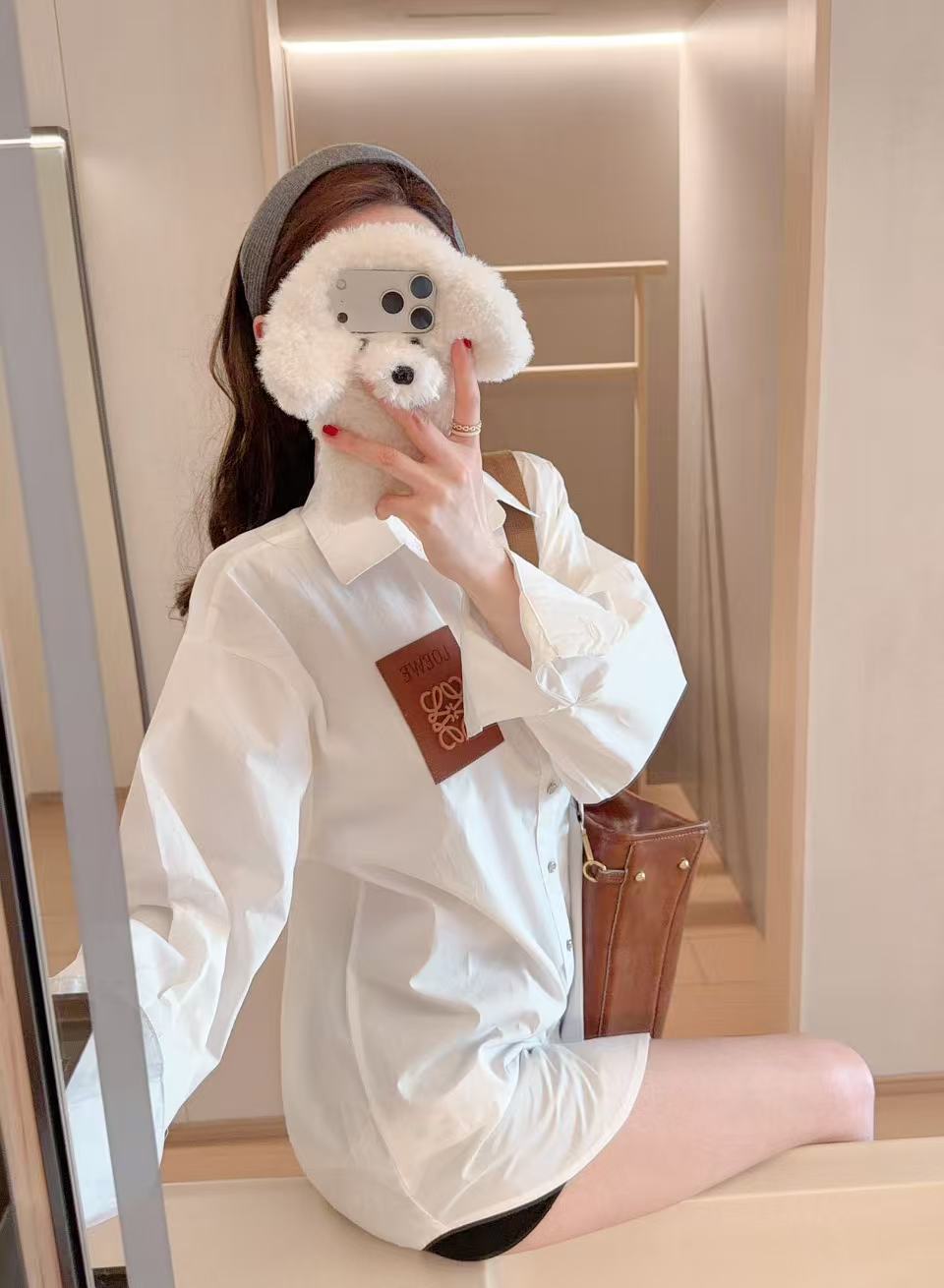 L0WEW レザーラベル ルーズフィットシャツ【50％割引+送料無料】