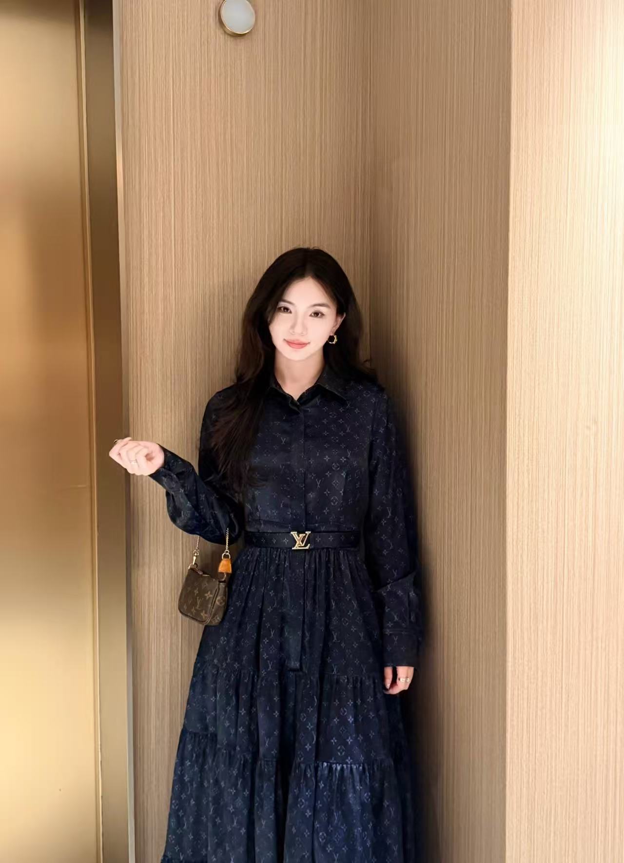 LVプリント ロングスリーブ ドレス【50％割引+送料無料】