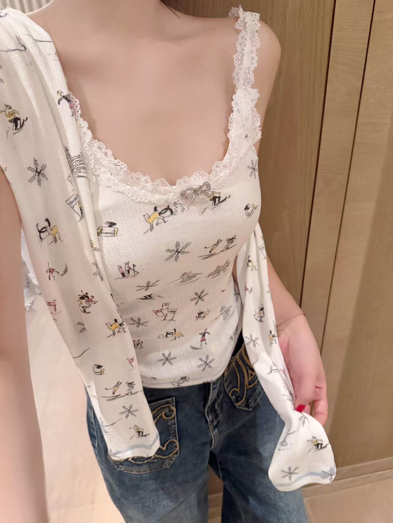 CHANE1 レースベスト+カーディガン ツーピースセット【50％割引+送料無料】