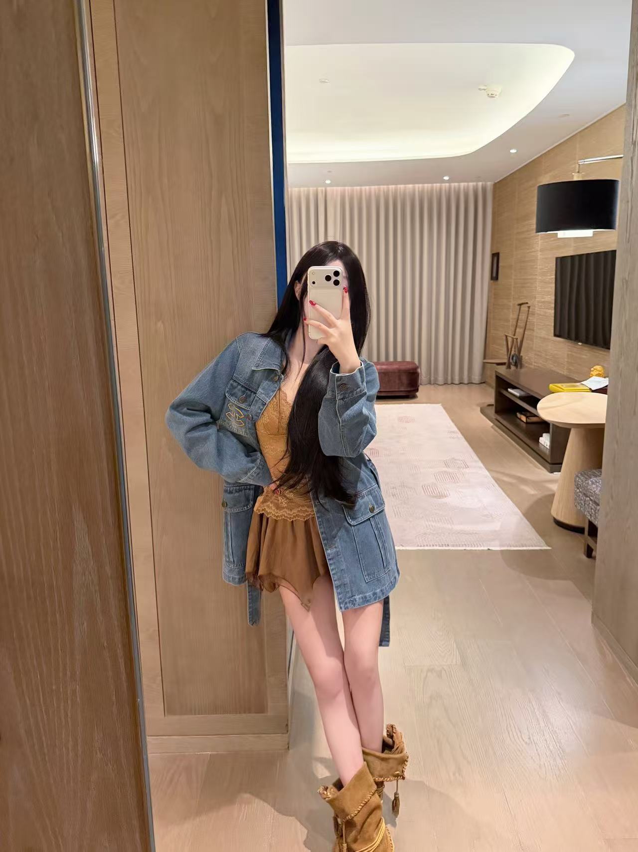 CHANE1 ダブルC レースアップ デニムジャケット【50％割引+送料無料】