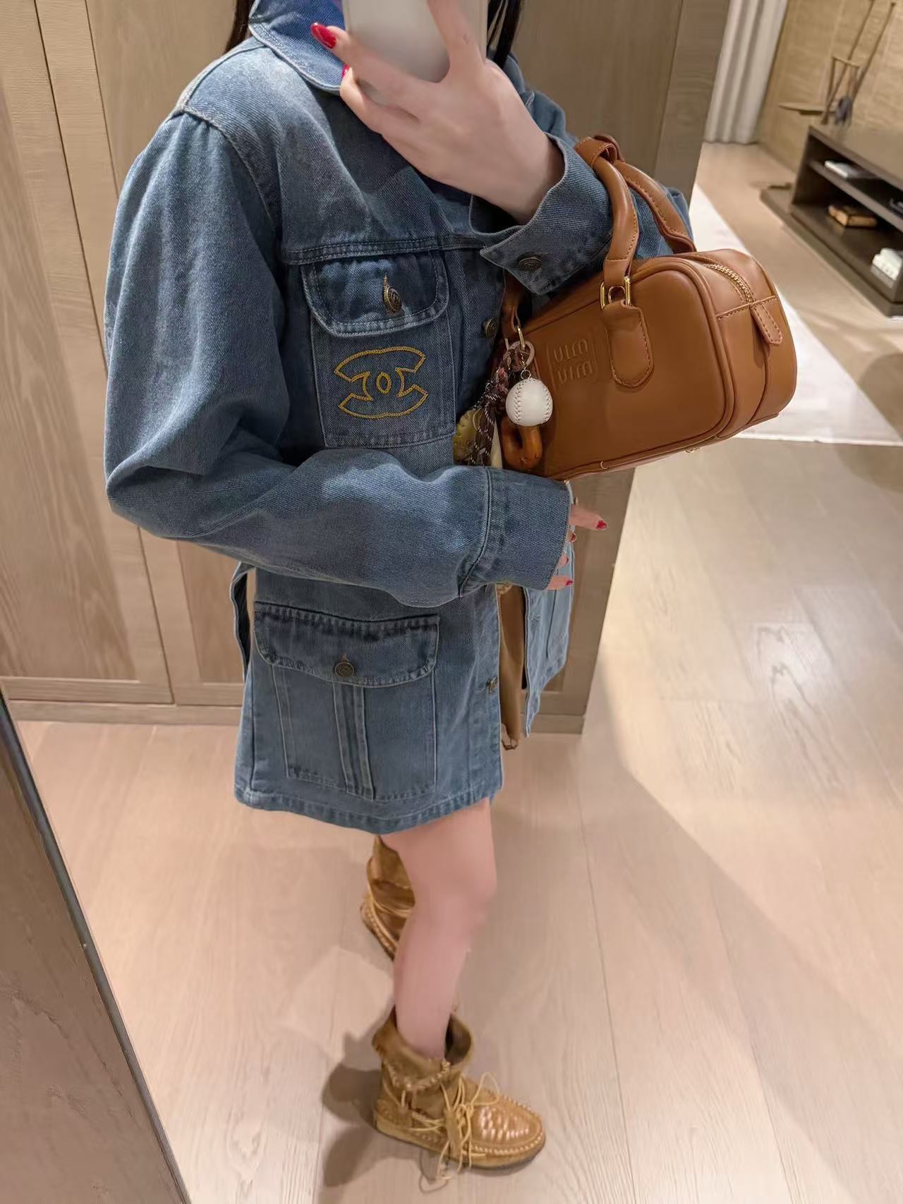 CHANE1 ダブルC レースアップ デニムジャケット【50％割引+送料無料】