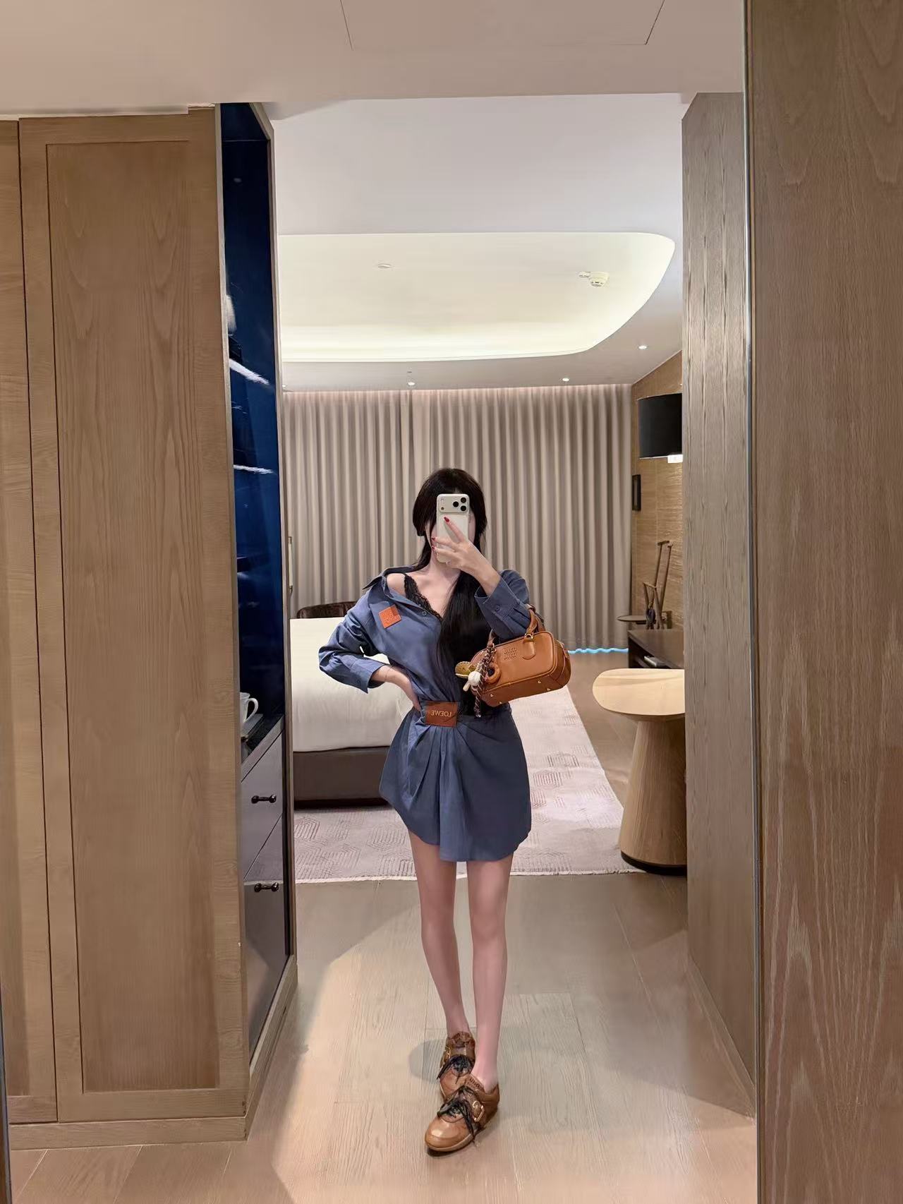 L0WEW シャツとシャーリングスカートのツーピースセット【50％割引+送料無料】