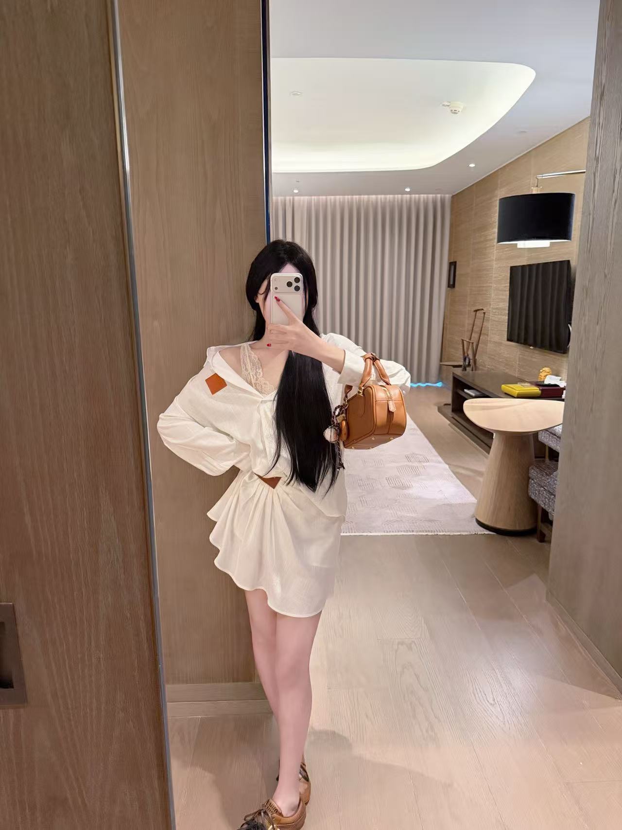 L0WEW シャツとシャーリングスカートのツーピースセット【50％割引+送料無料】