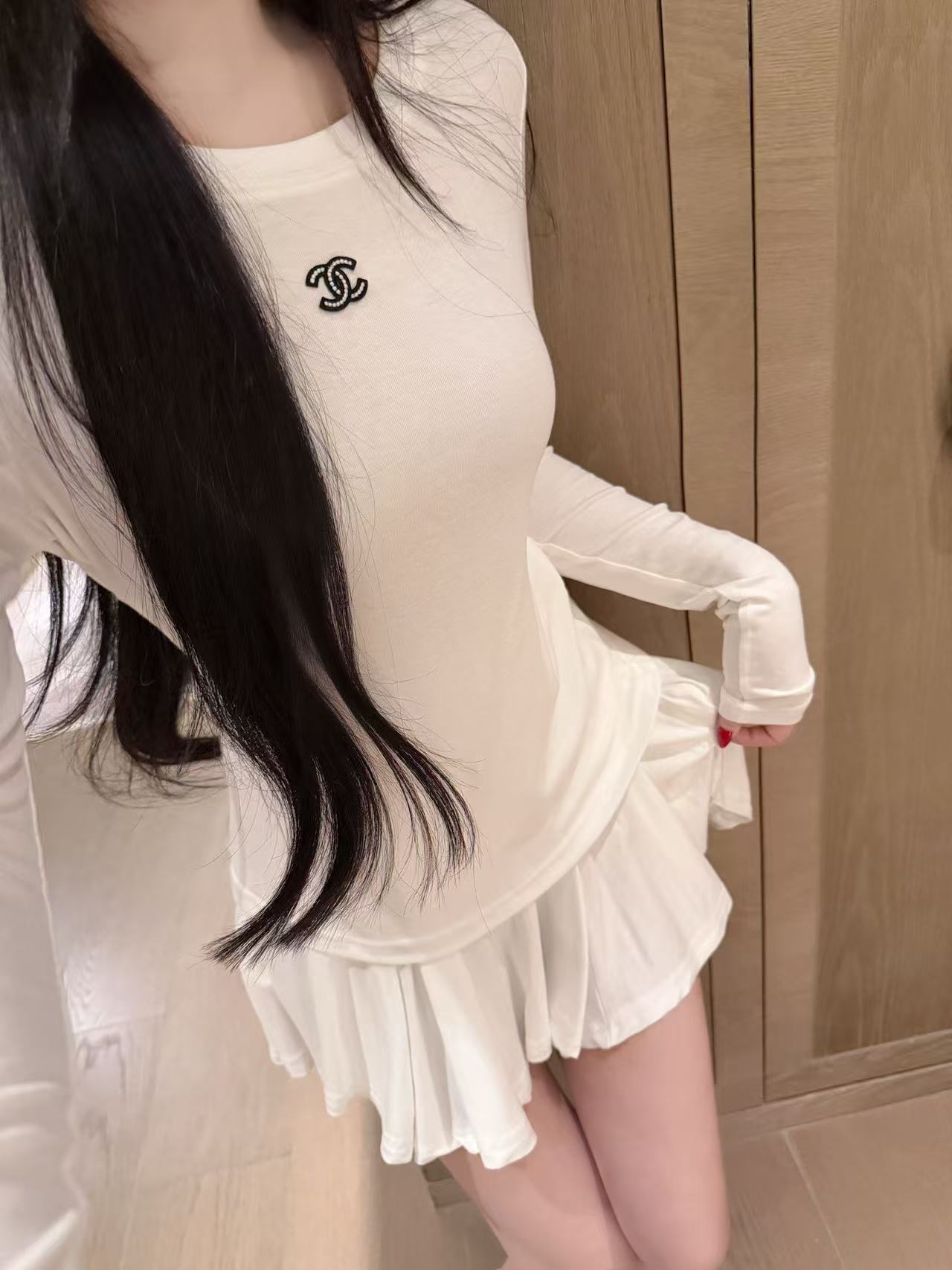 CHANE1 シンプルダブルC Tシャツ+スカート ツーピースセット【50％割引+送料無料】