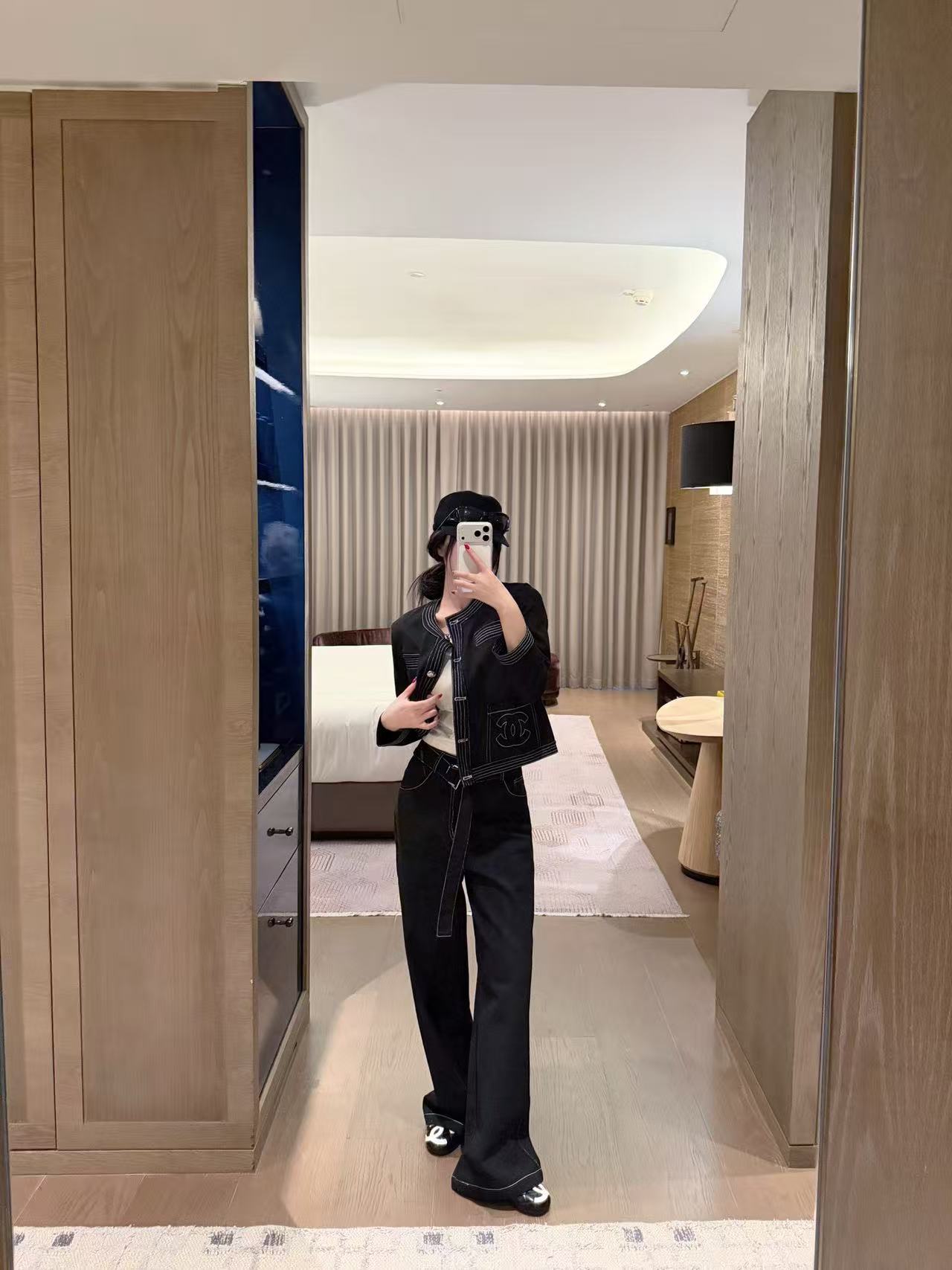 CHANE1 ダブルC ジャケット+パンツ ツーピースセット【50％割引+送料無料】