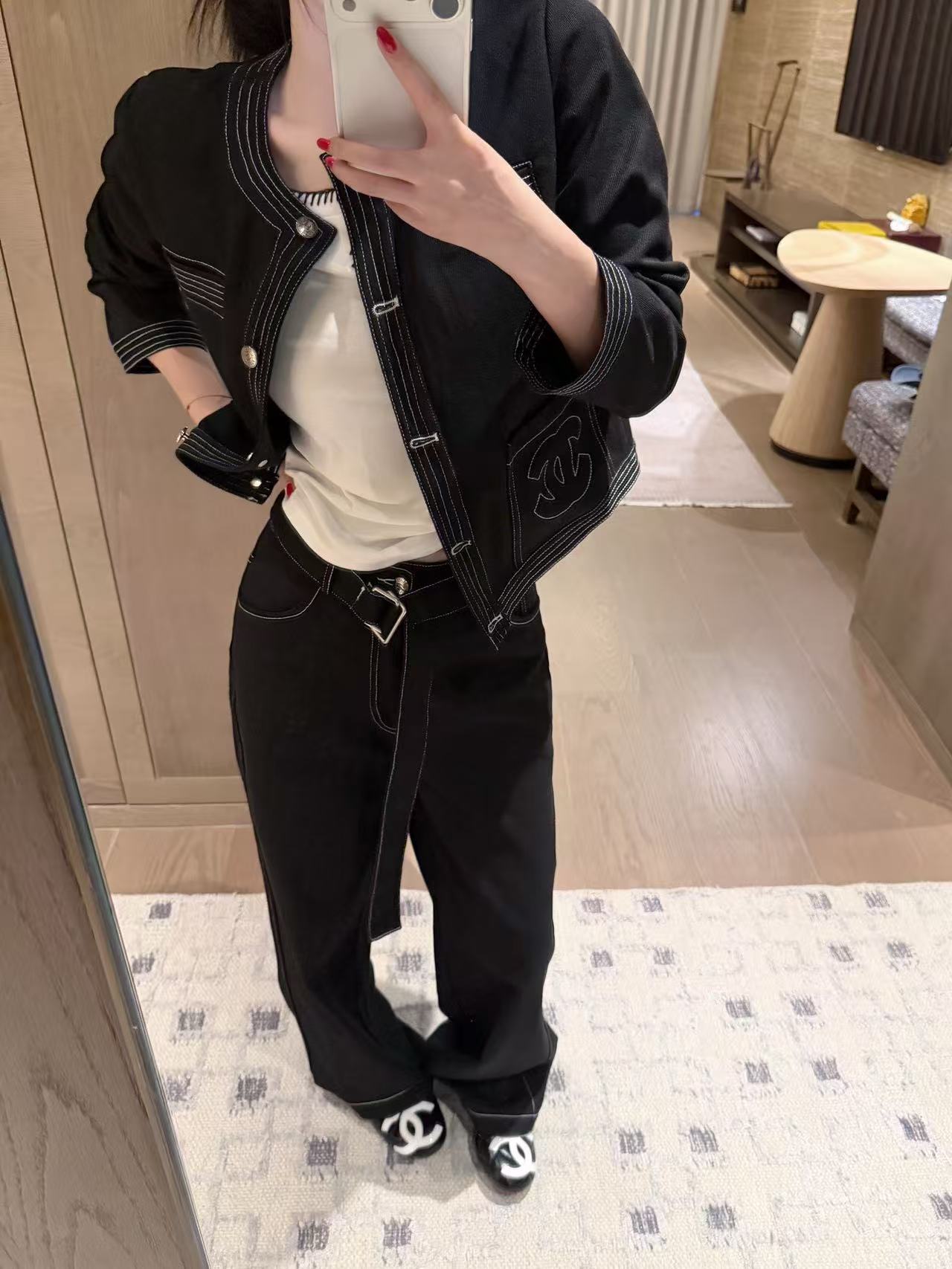 CHANE1 ダブルC ジャケット+パンツ ツーピースセット【50％割引+送料無料】