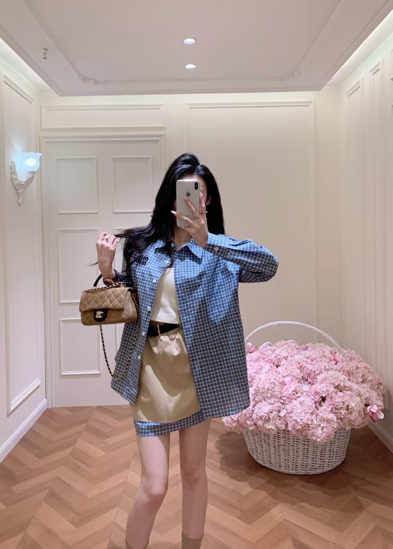 M1UM1U チェックシャツとスカートのツーピースセット【50％割引+送料無料】