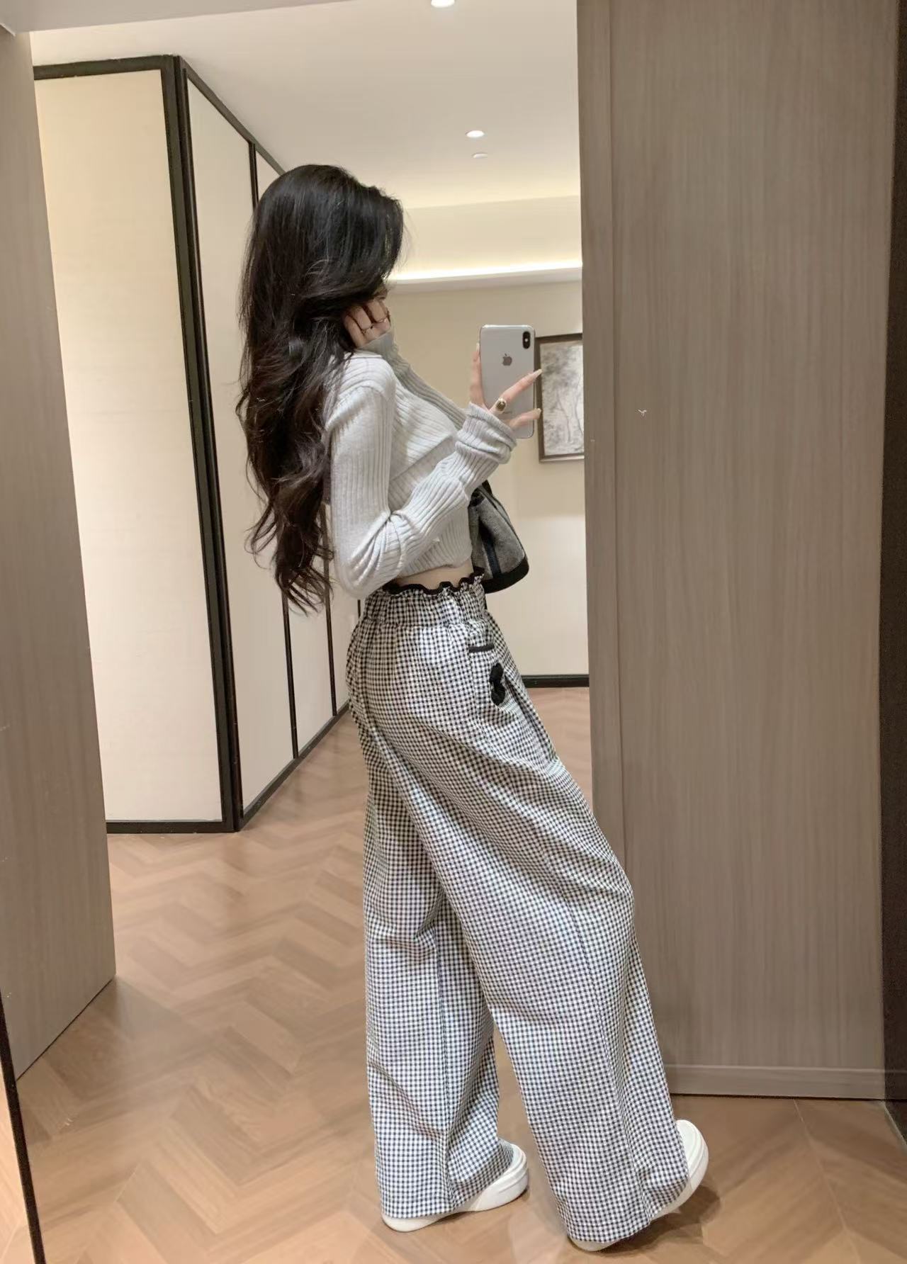 CHANE1 ダブルC チェック ドローストリング カジュアルパンツ【50％割引+送料無料】