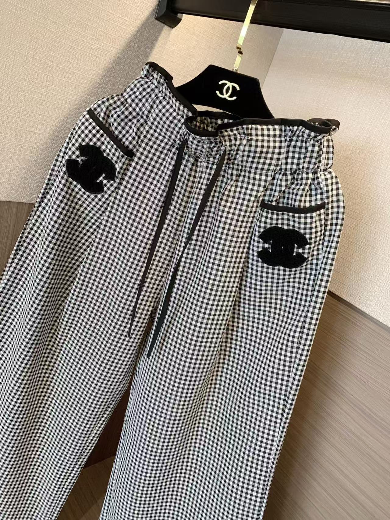 CHANE1 ダブルC チェック ドローストリング カジュアルパンツ【50％割引+送料無料】