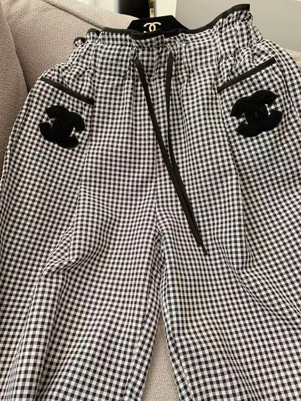 CHANE1 ダブルC チェック ドローストリング カジュアルパンツ【50％割引+送料無料】