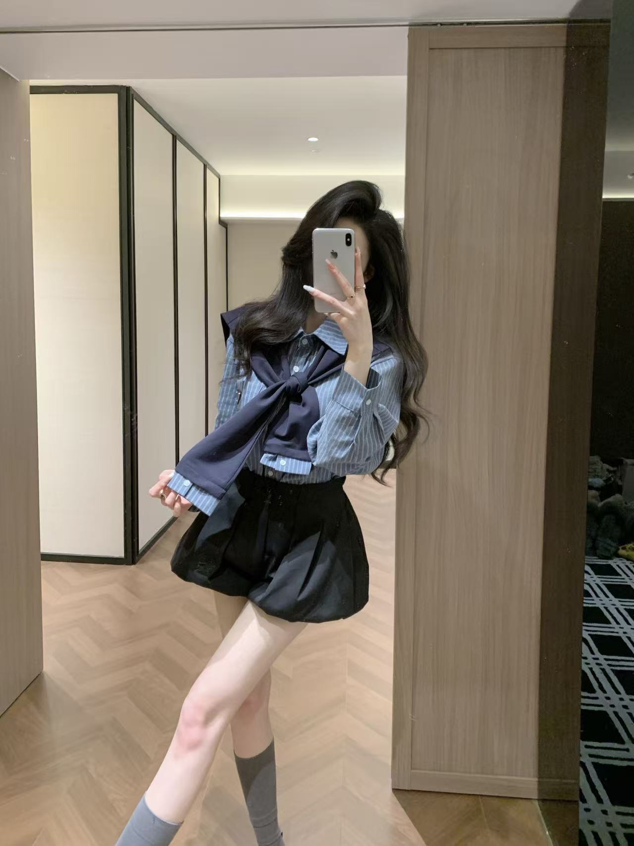 PR4D ストライプシャツ（スカーフ付き）【50％割引+送料無料】