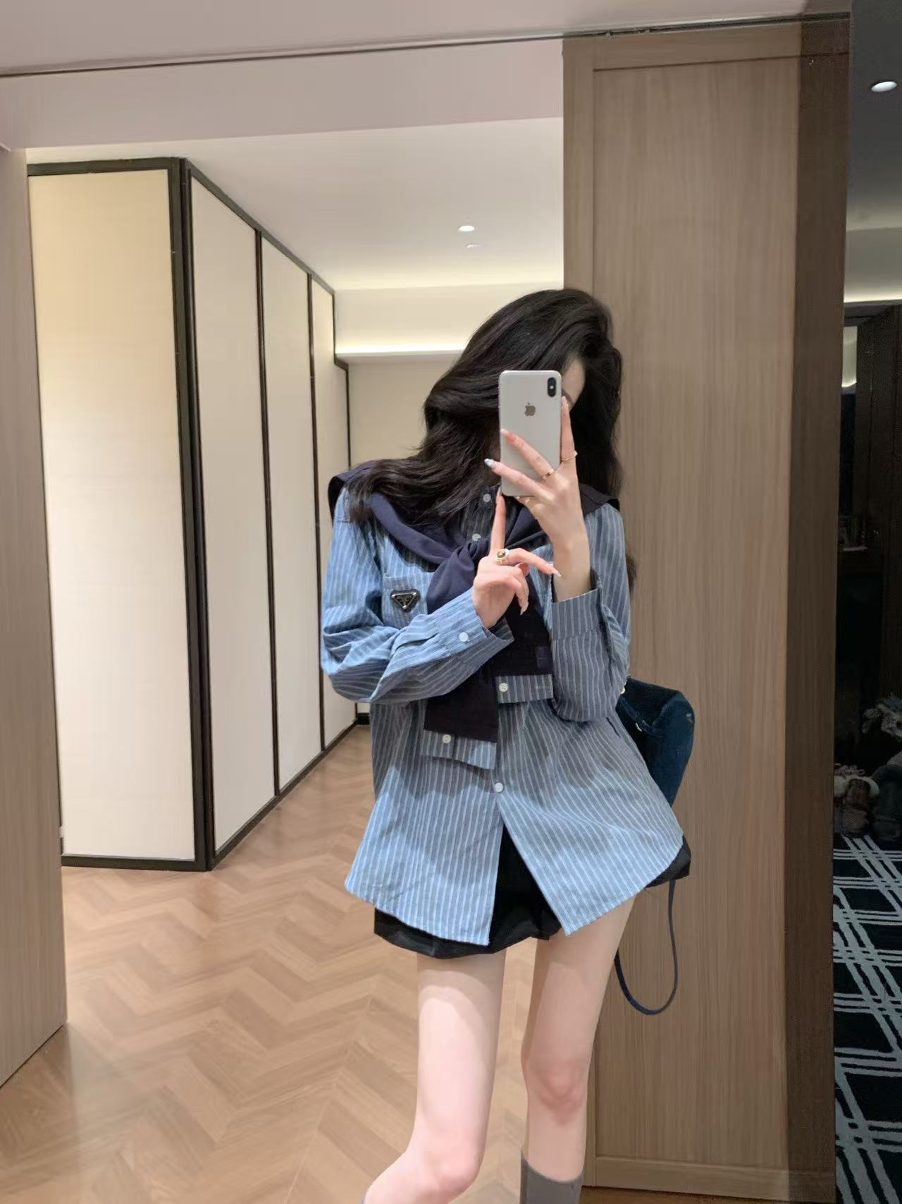 PR4D ストライプシャツ（スカーフ付き）【50％割引+送料無料】