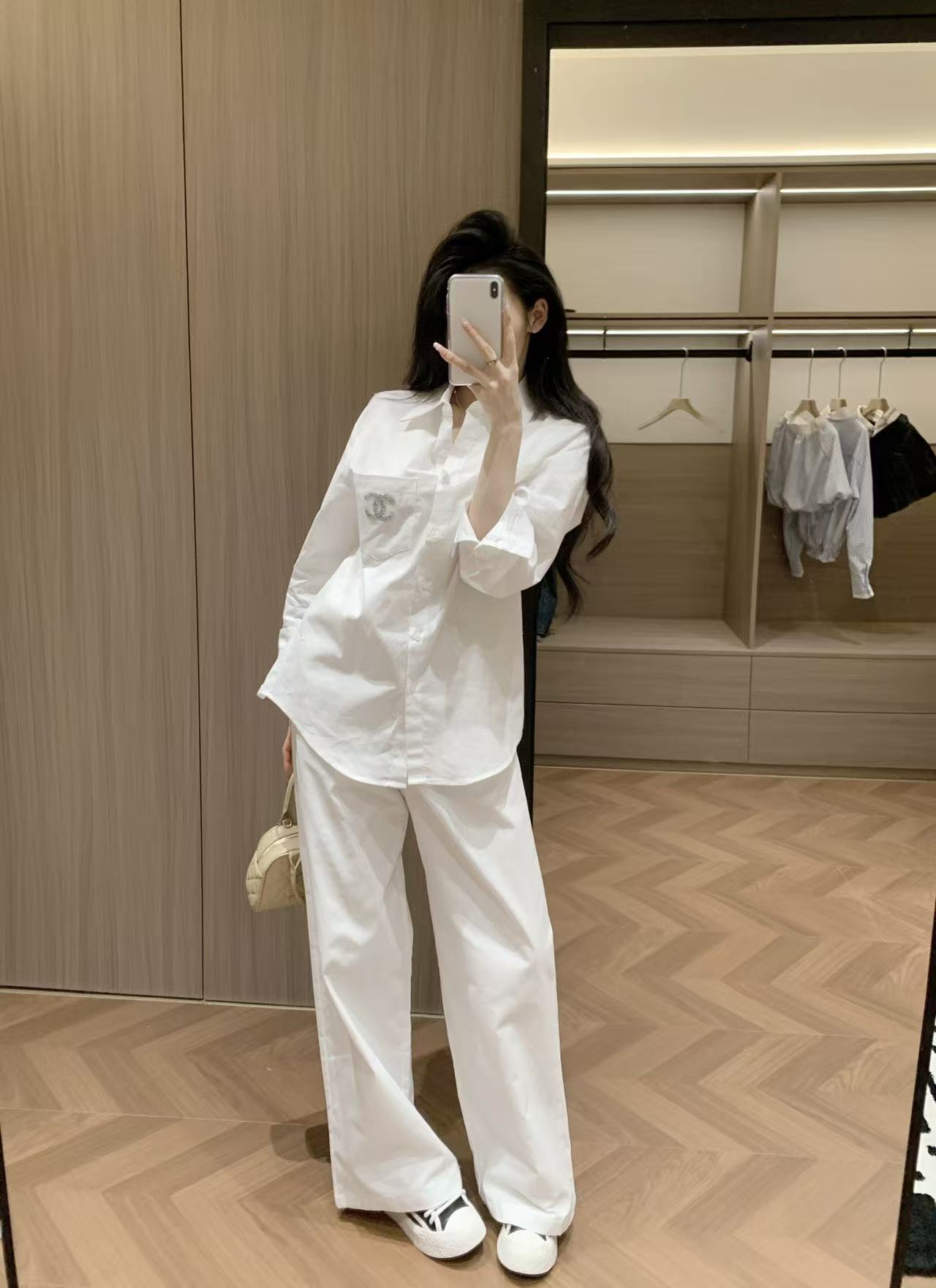 CHANE1 ダブルC シンプルシャツ＋パンツ ツーピースセット【50％割引+送料無料】