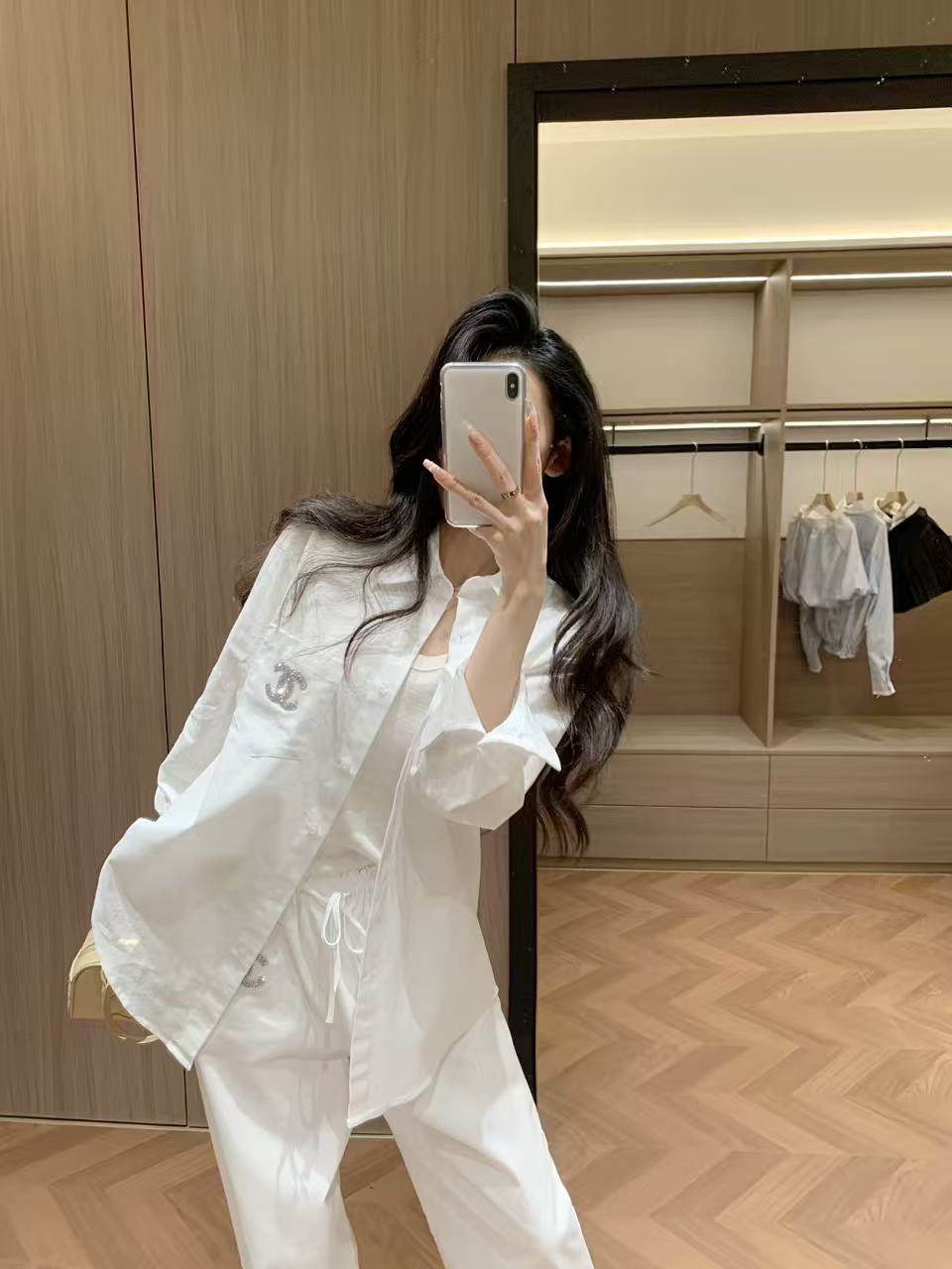 CHANE1 ダブルC シンプルシャツ＋パンツ ツーピースセット【50％割引+送料無料】