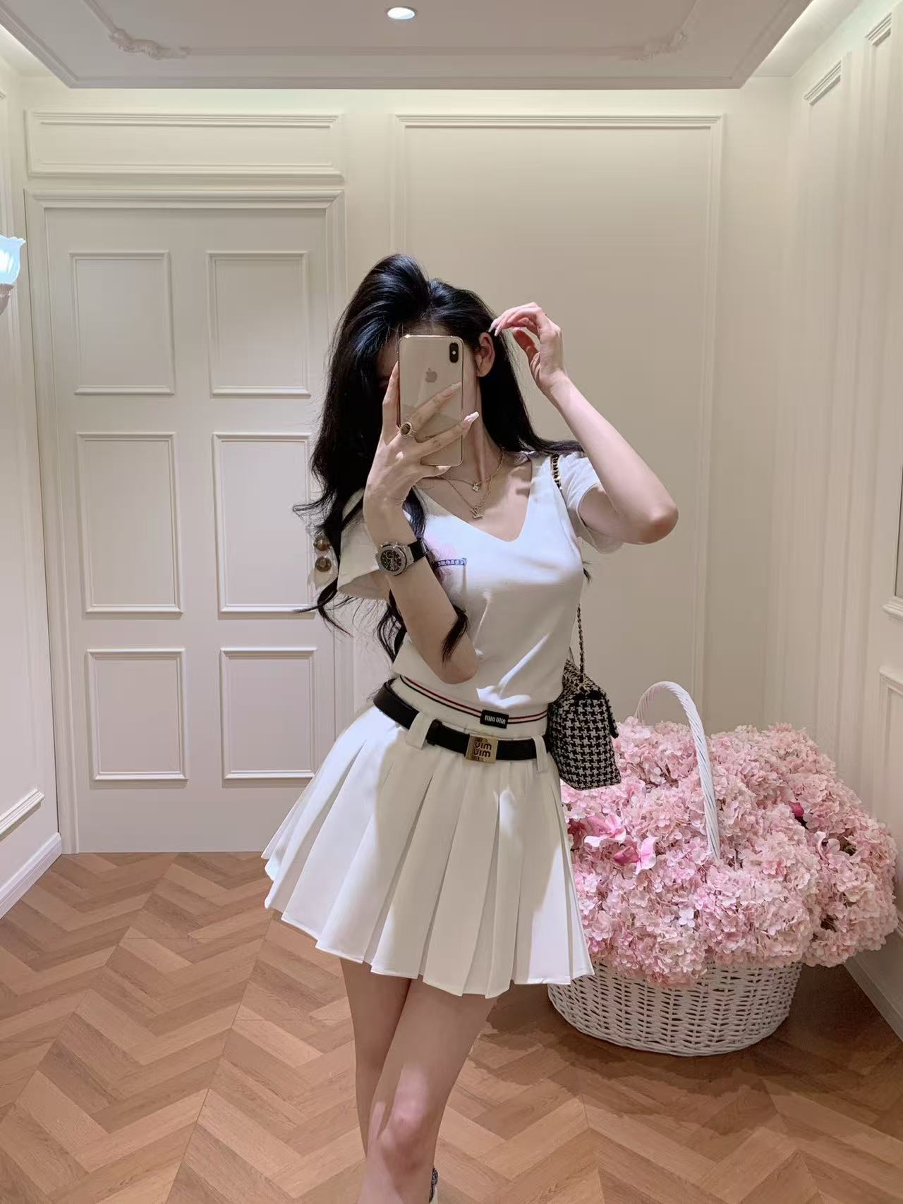 M1UM1U ゴムウエスト プリーツミニスカート【50％割引+送料無料】