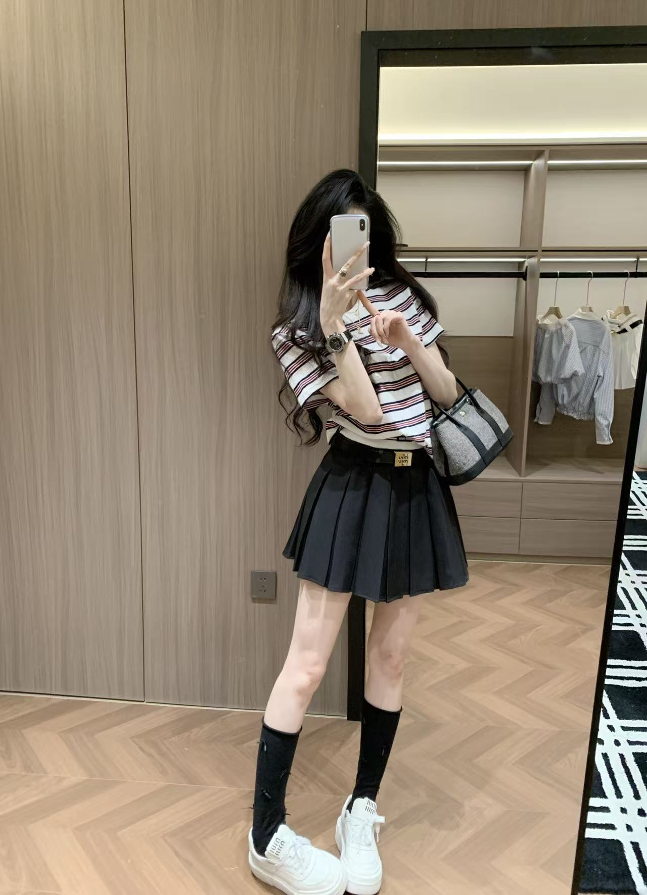 M1UM1U ゴムウエスト プリーツミニスカート【50％割引+送料無料】