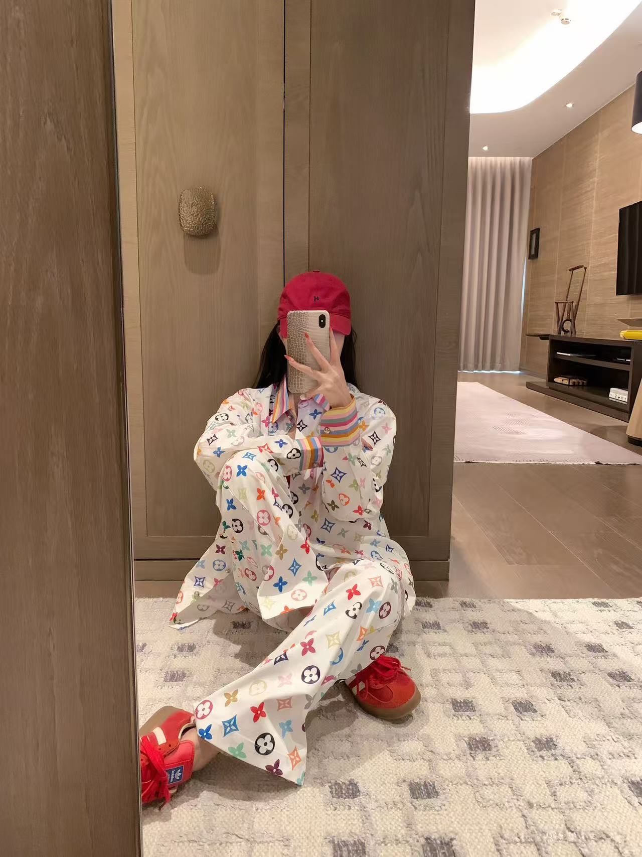 LVプリントシャツとパンツのツーピースセット【50％割引+送料無料】