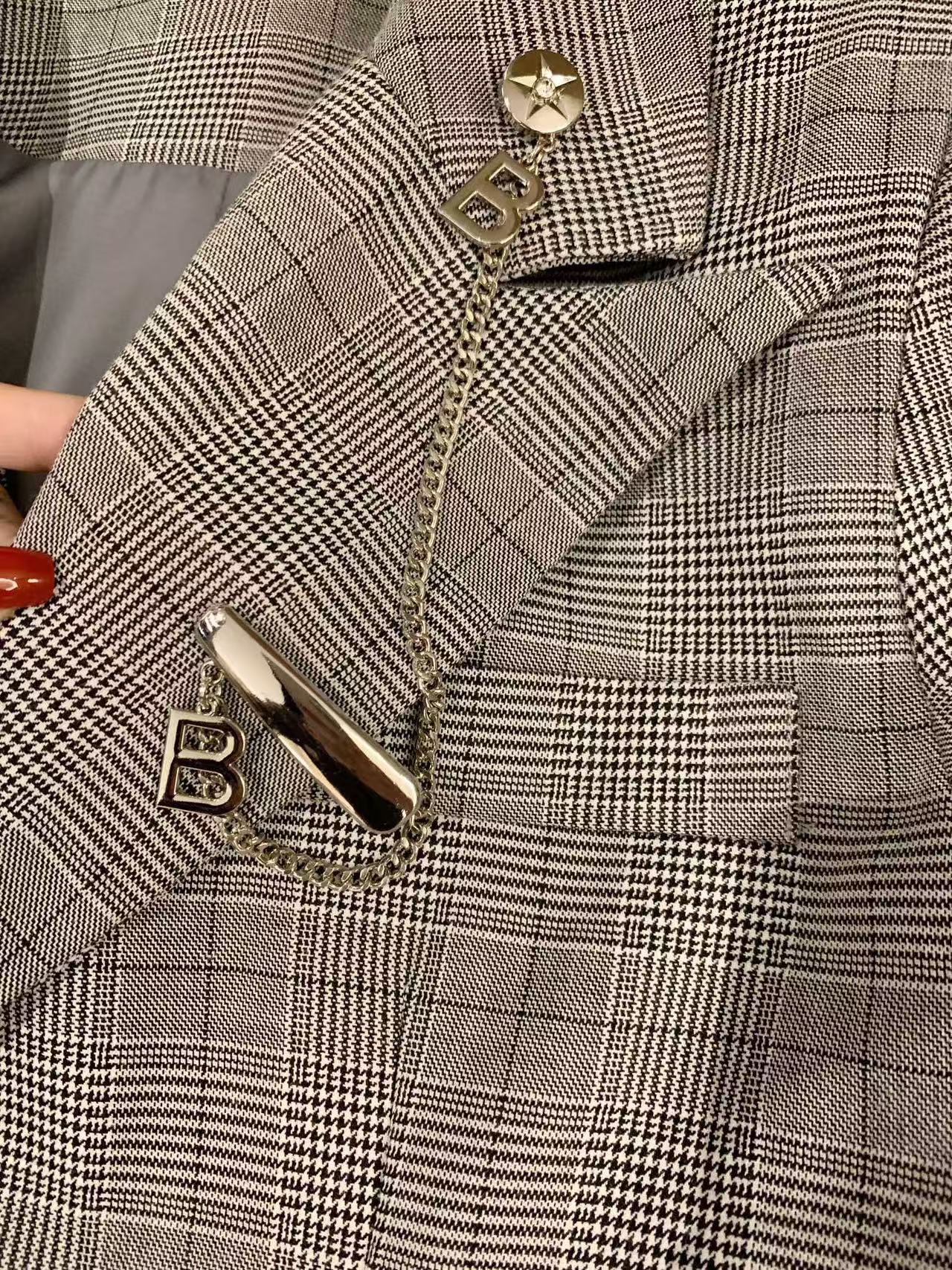 BALMA1N 千鳥格子ブレザー＋パンツ ツーピースセット【50％割引+送料無料】