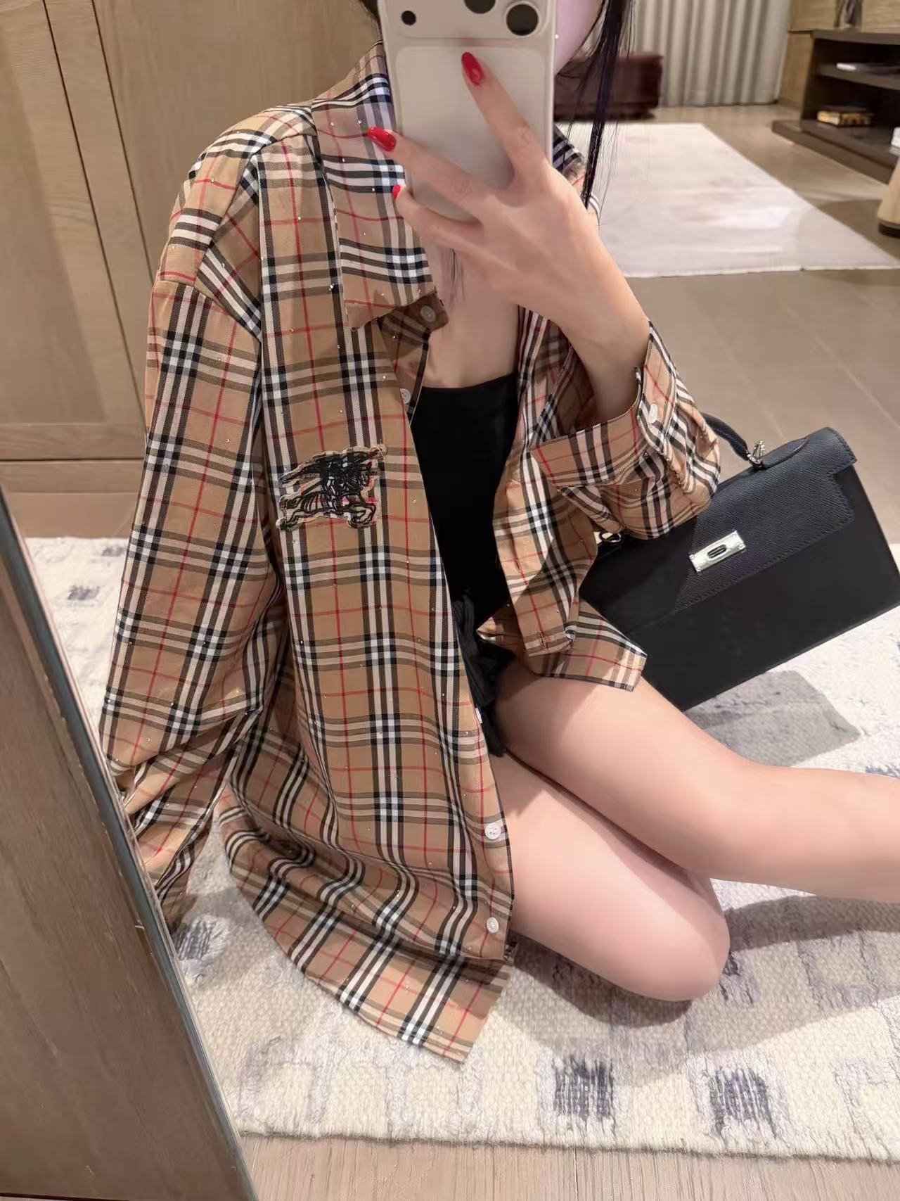 BUR8ERRY ウォーホース チェック柄 ラインストーン シャツ【50％割引+送料無料】