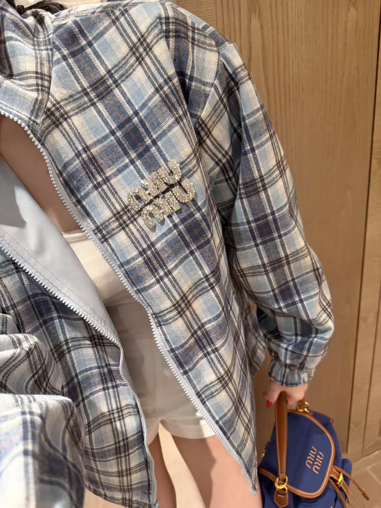 M1UM1U 両面チェック柄ラインストーンジャケット【50％割引+送料無料】