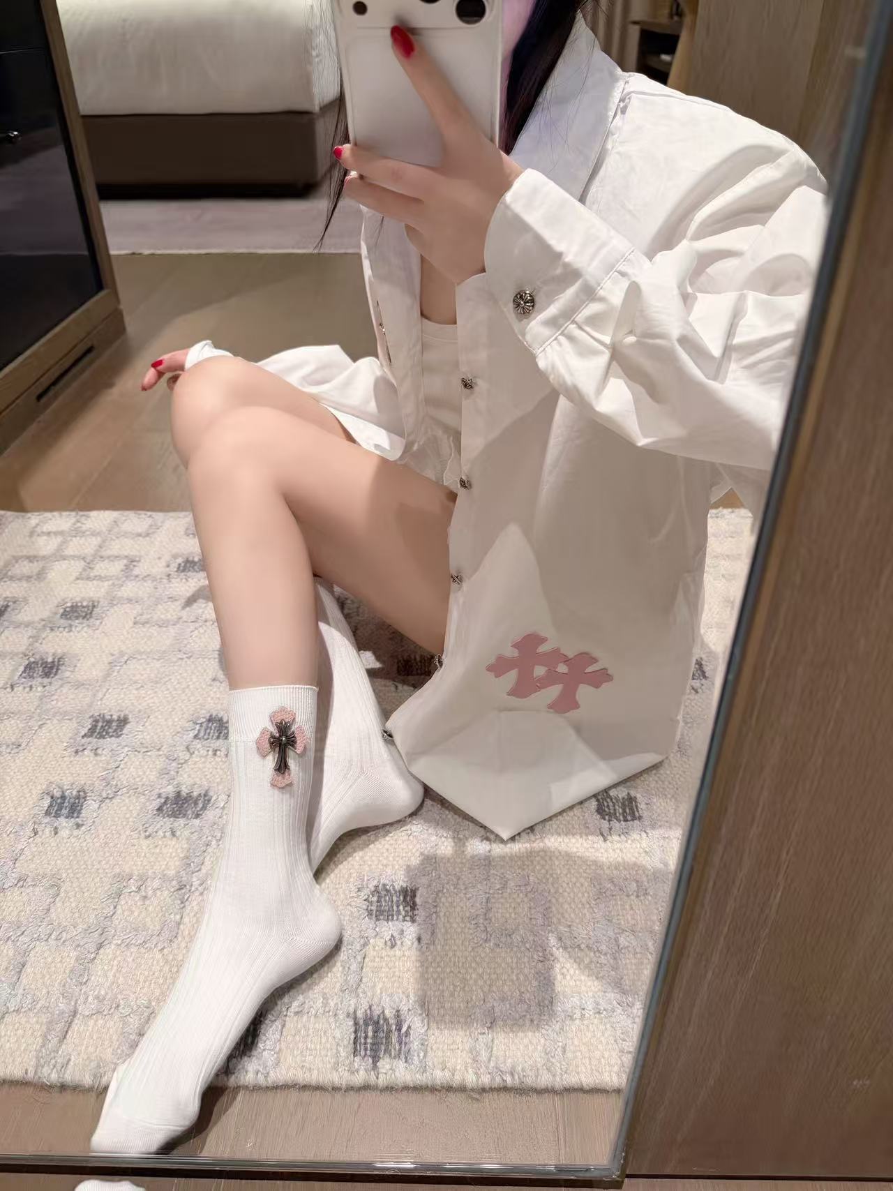 Chr0me Hearts 刺繍シャツとソックスのツーピースセット【50％割引+送料無料】