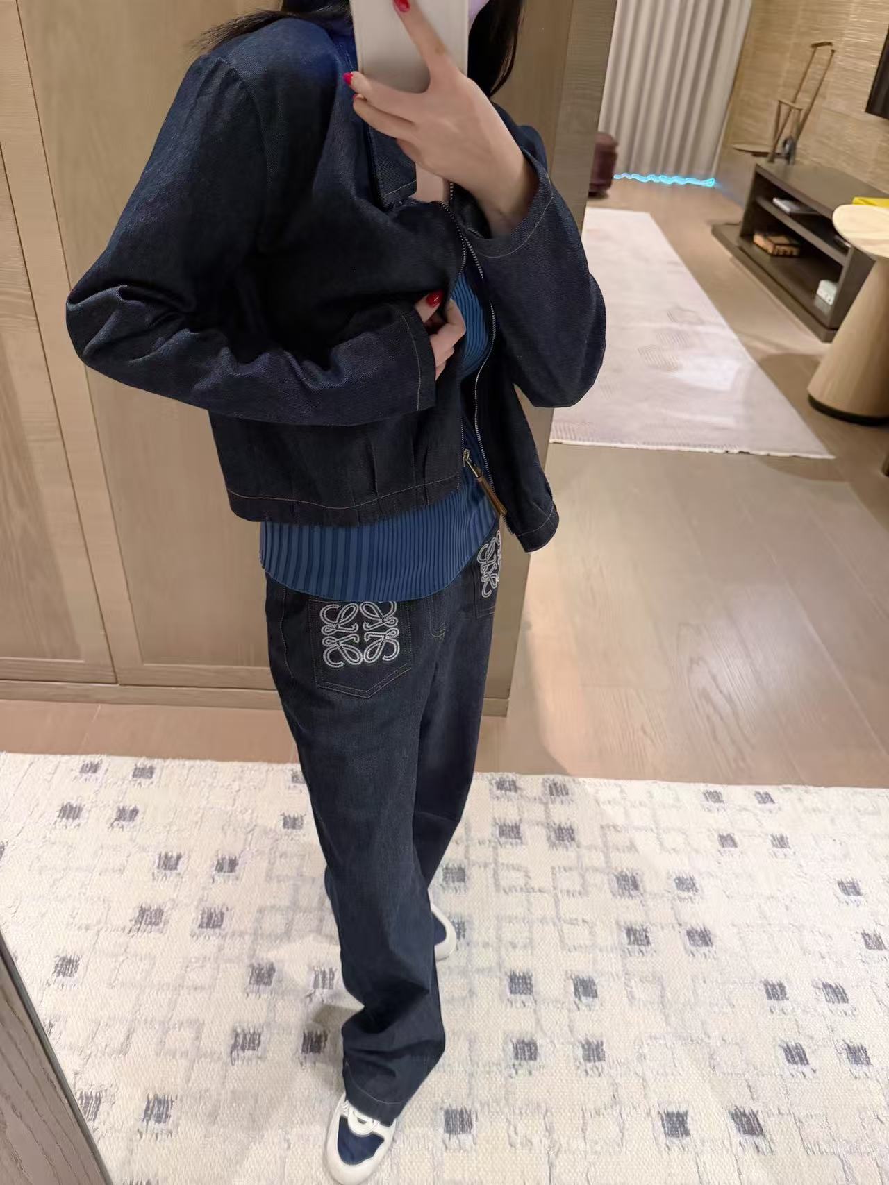 L0WEW デニムジャケットとパンツのツーピースセット【50％割引+送料無料】