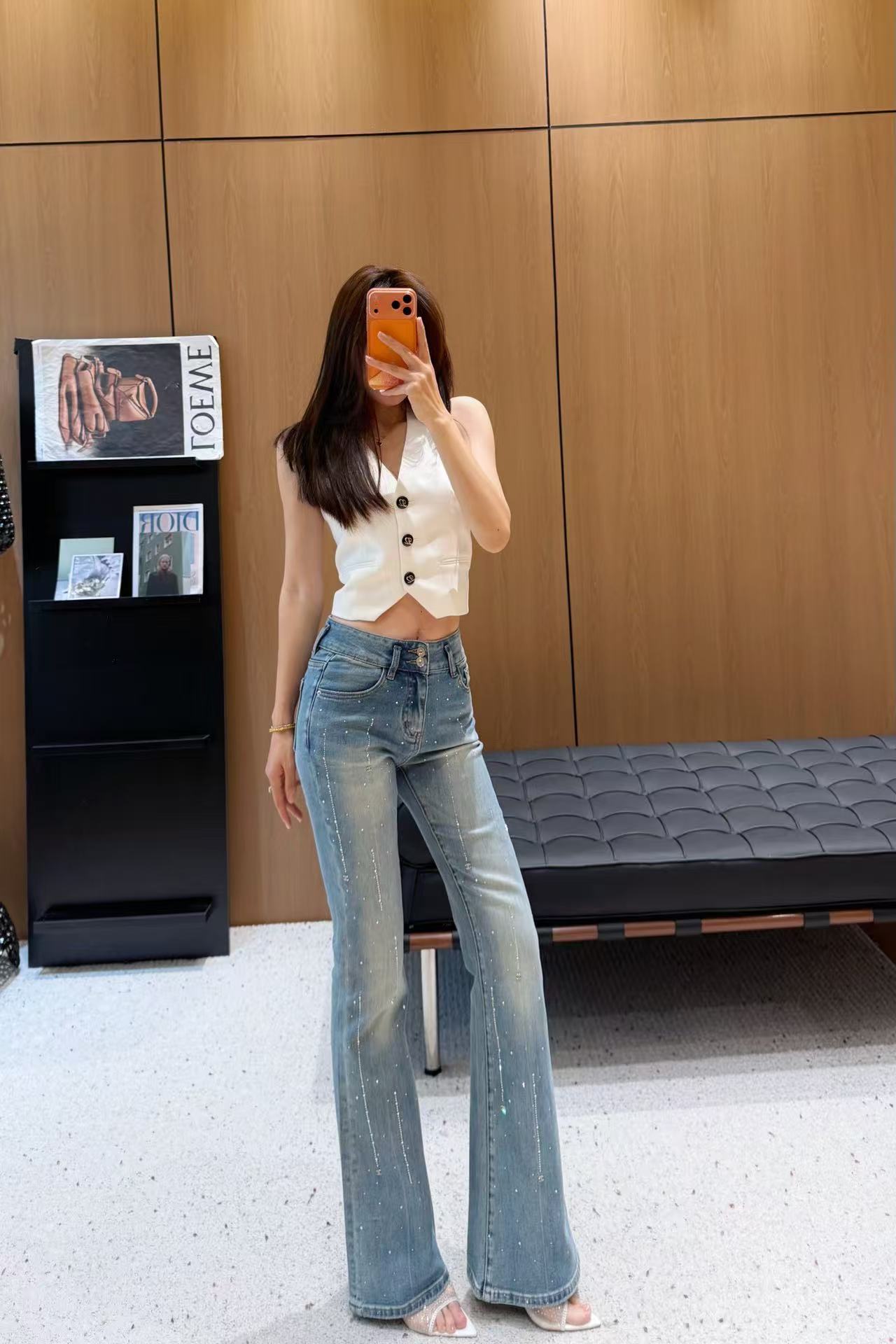 CHANE1 ラインストーンフレアジーンズ【50％割引+送料無料】