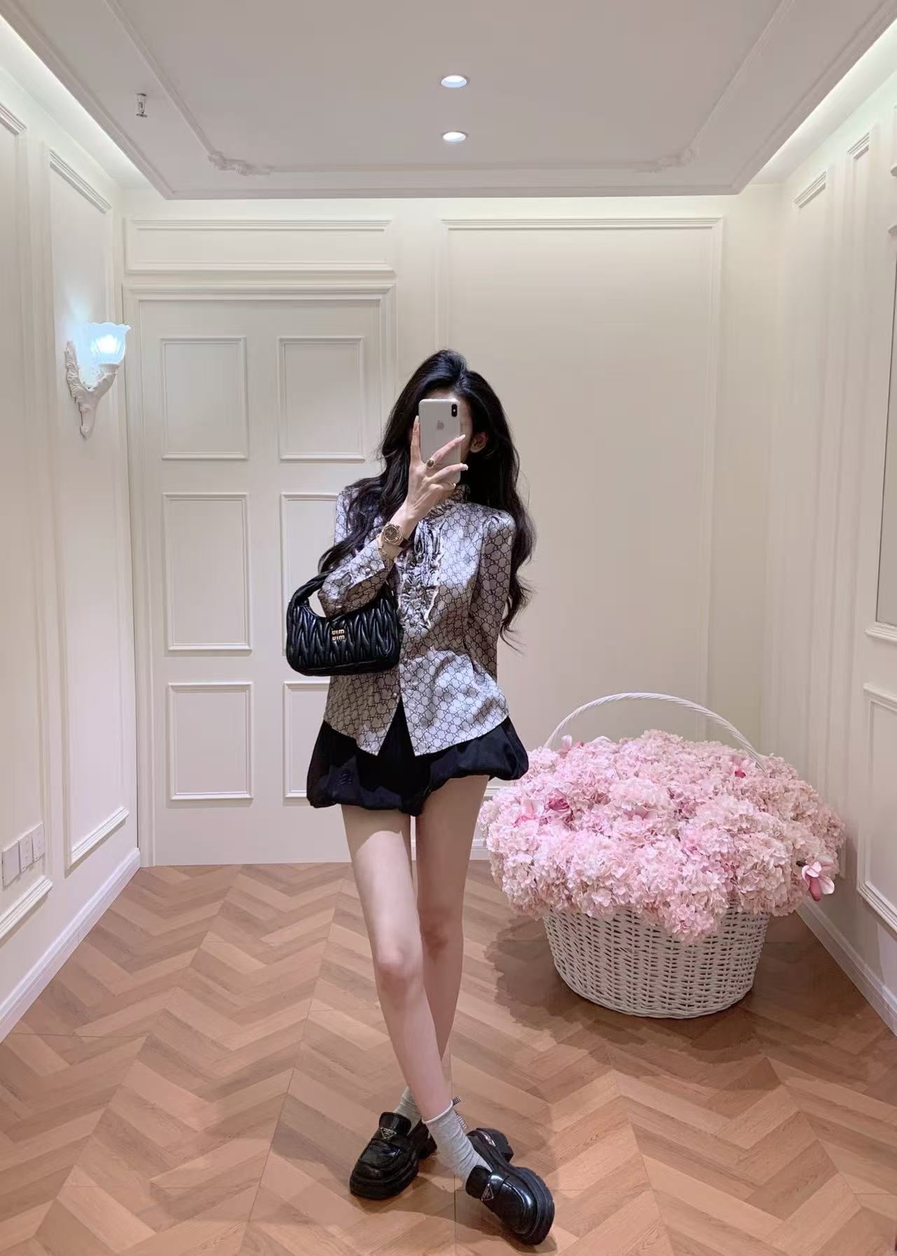 GUCC1 ジャカード ラッフル ブラウス【50％割引+送料無料】