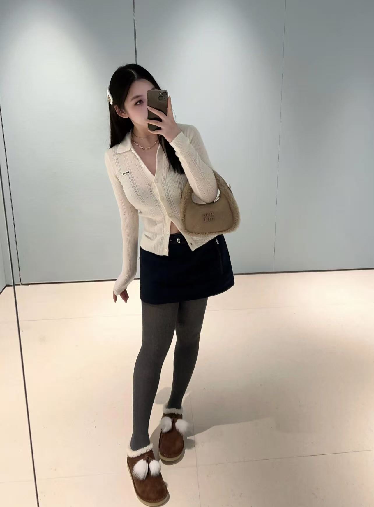 M1UM1U 襟付きレターウールカーディガン【50％割引+送料無料】