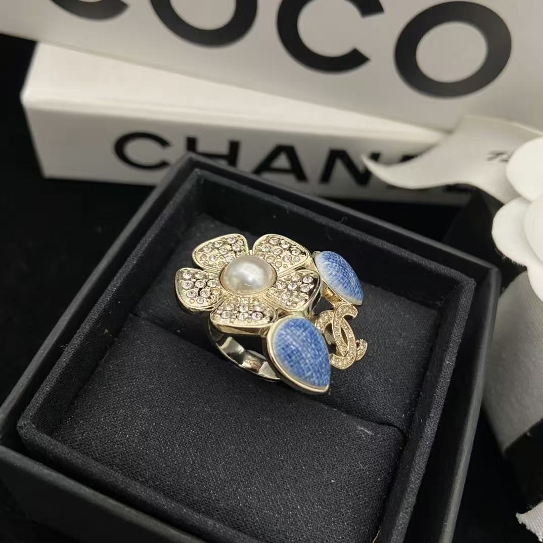 CHANE1 ブルー ダブルC フラワーリング【50％割引+送料無料】