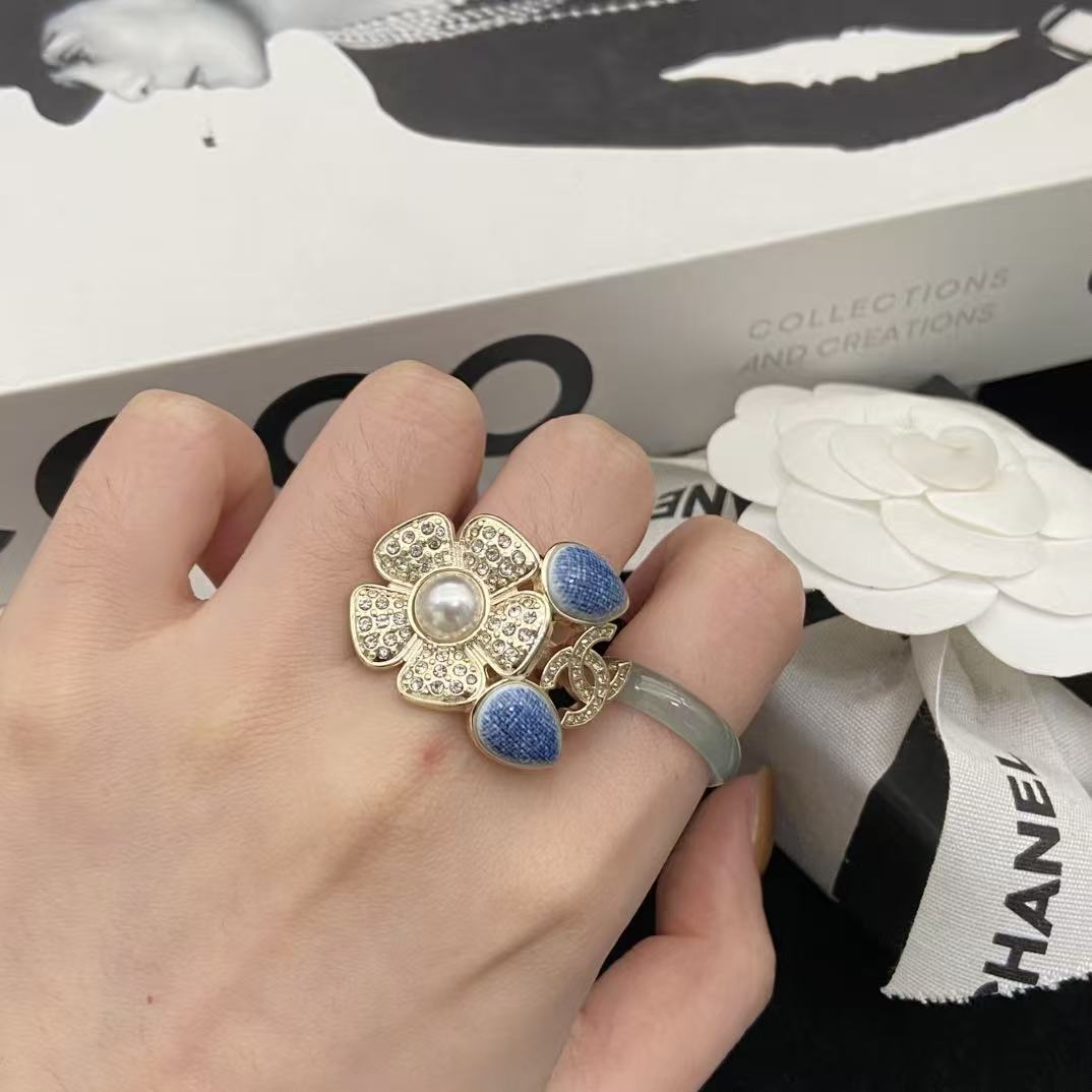 CHANE1 ブルー ダブルC フラワーリング【50％割引+送料無料】