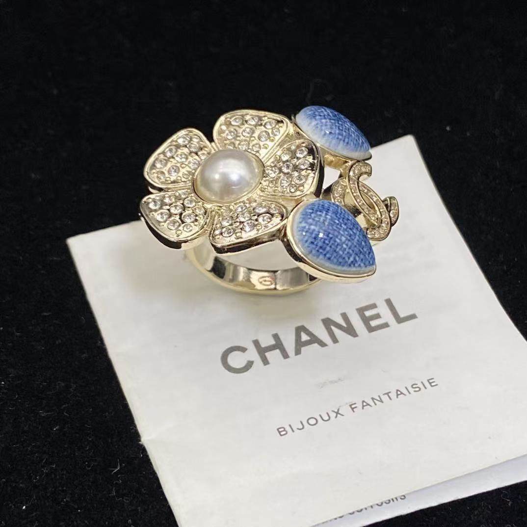 CHANE1 ブルー ダブルC フラワーリング【50％割引+送料無料】