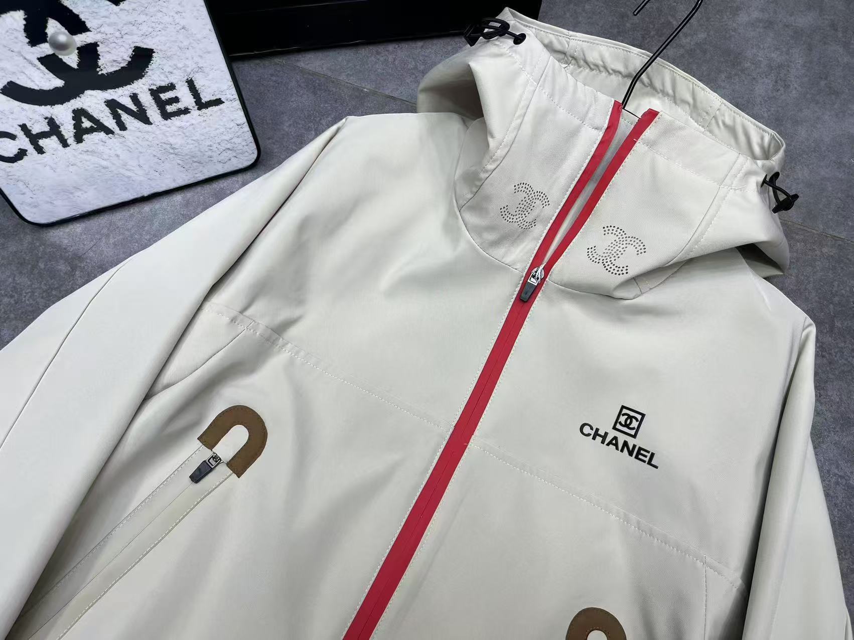 CHANE1 フード付きカラーブロックジップアップトレンチコート【50％割引+送料無料】