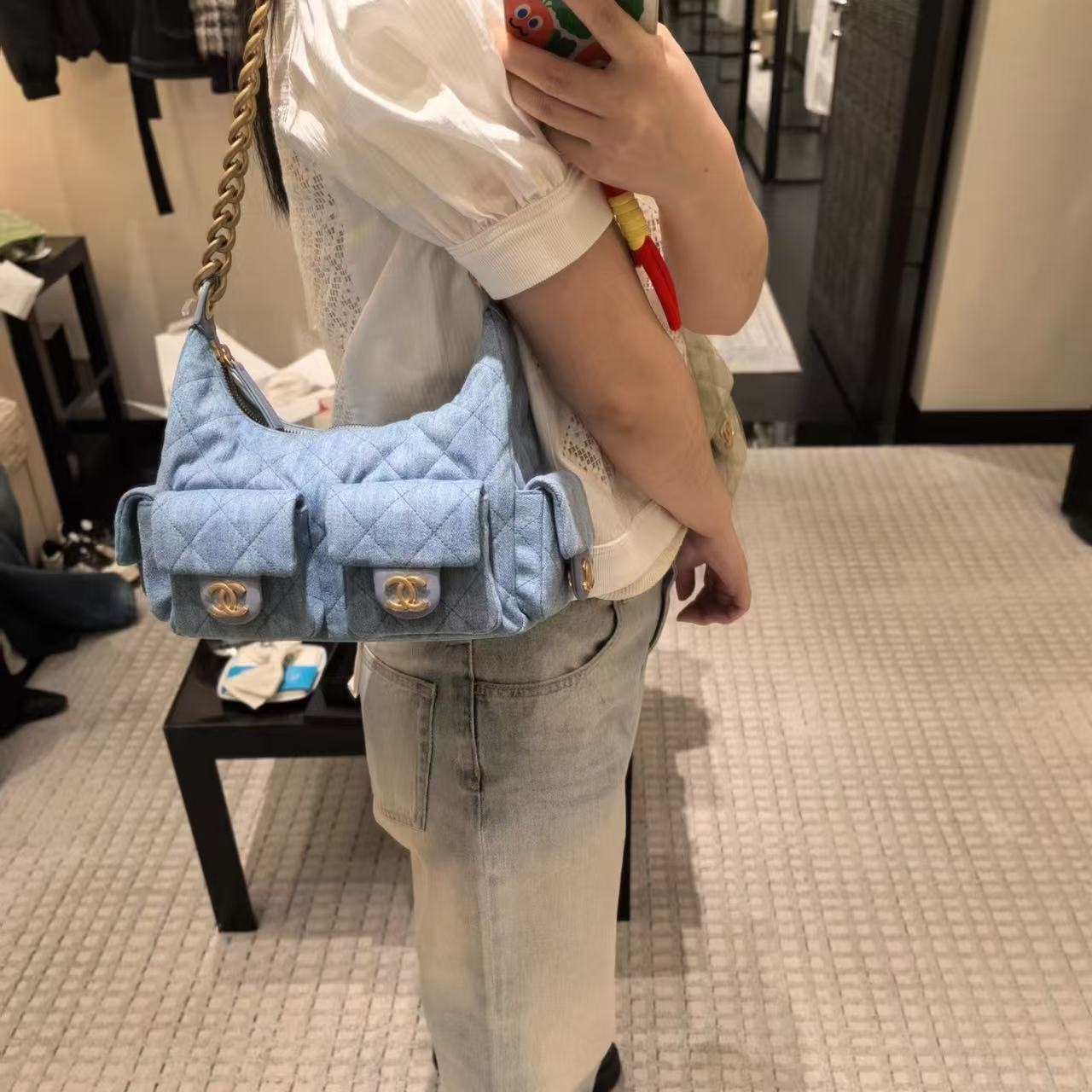 CHANE1 チェーンデニム ボウリングバッグ【50％割引+送料無料】