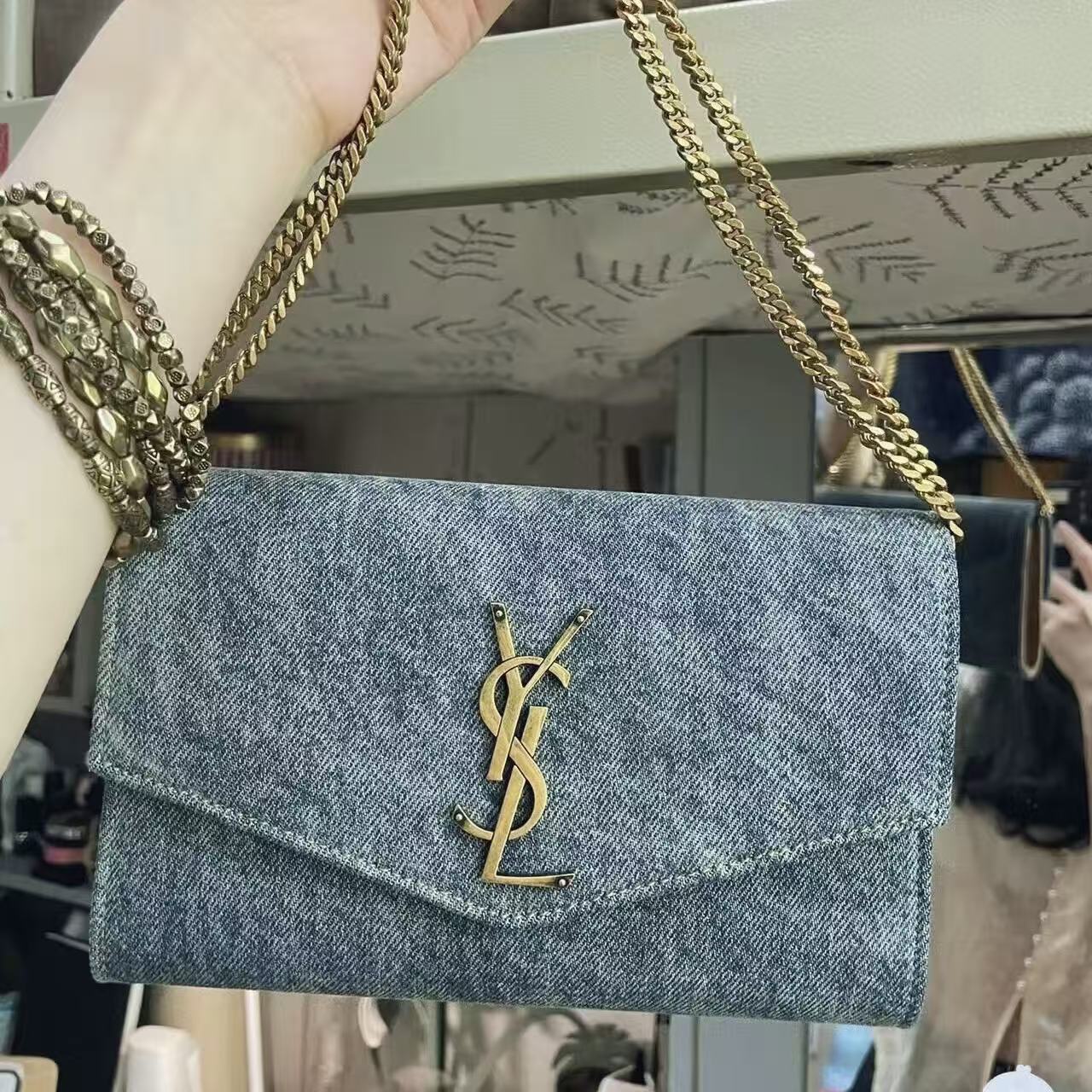 YSL チェーンデニム ショルダー/クロスボディバッグ【50％割引+送料無料】