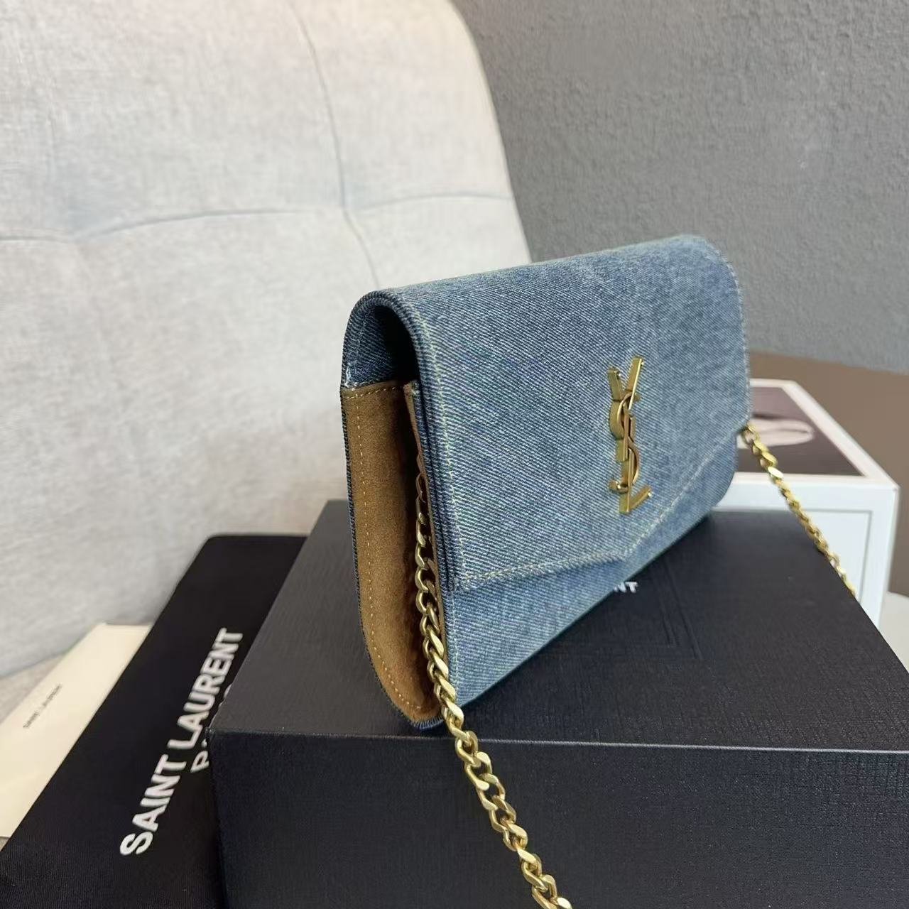 YSL チェーンデニム ショルダー/クロスボディバッグ【50％割引+送料無料】