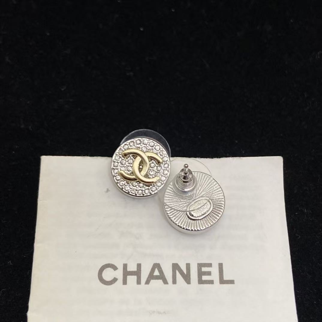 CHANE1 ラウンド ダブルC ダイヤモンド スタッドピアス【50％割引+送料無料】