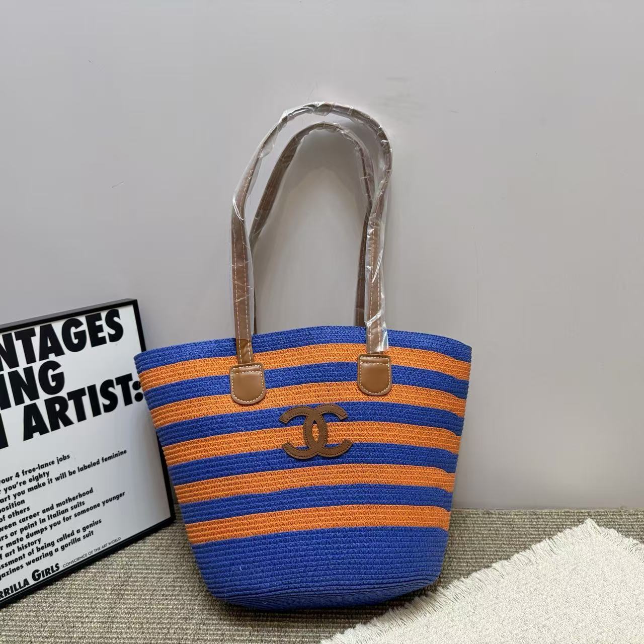 CHANE1 ダブルC カラーブロック ウーブンバッグ【50％割引+送料無料】