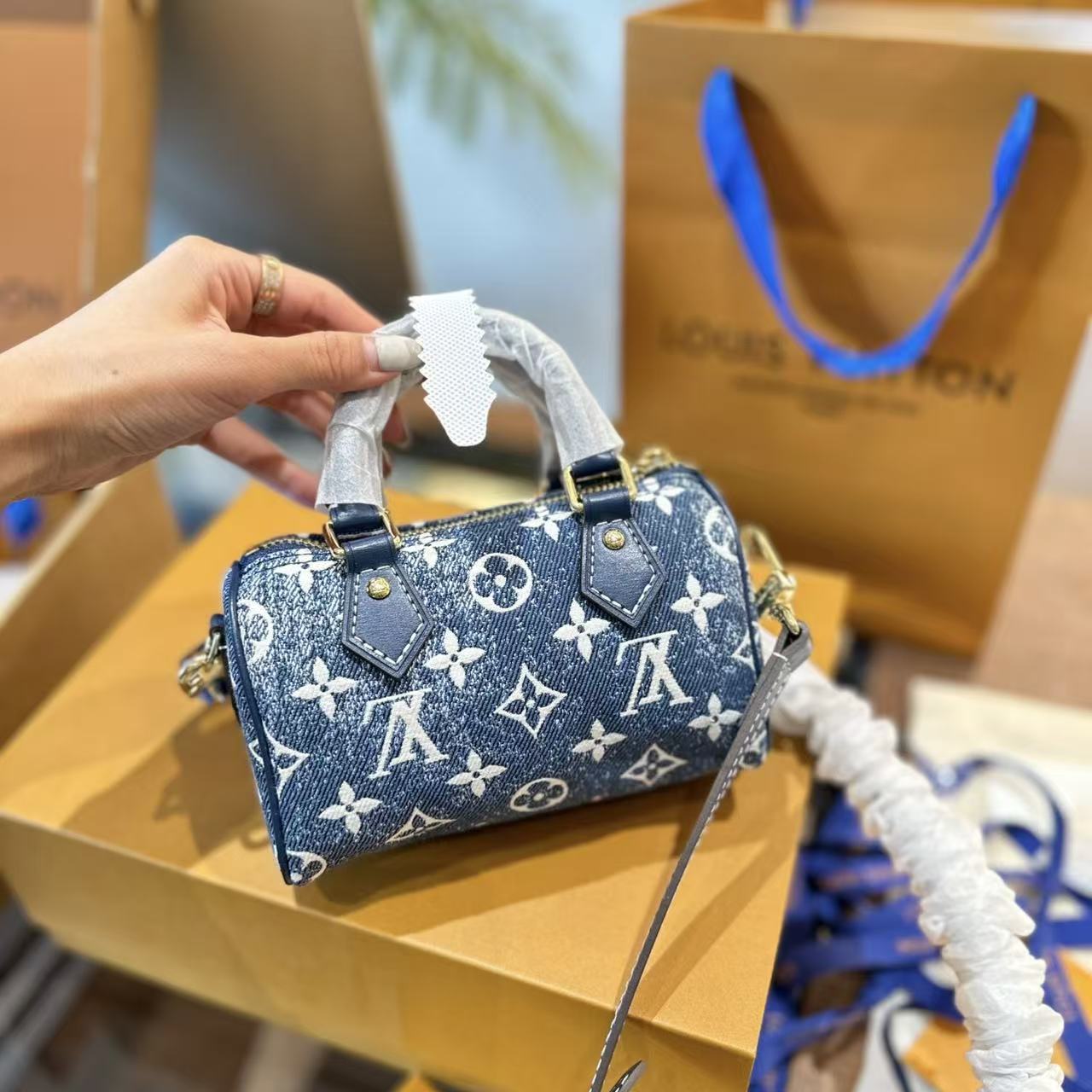 LVプリントデニムハンドバッグ【50％割引+送料無料】