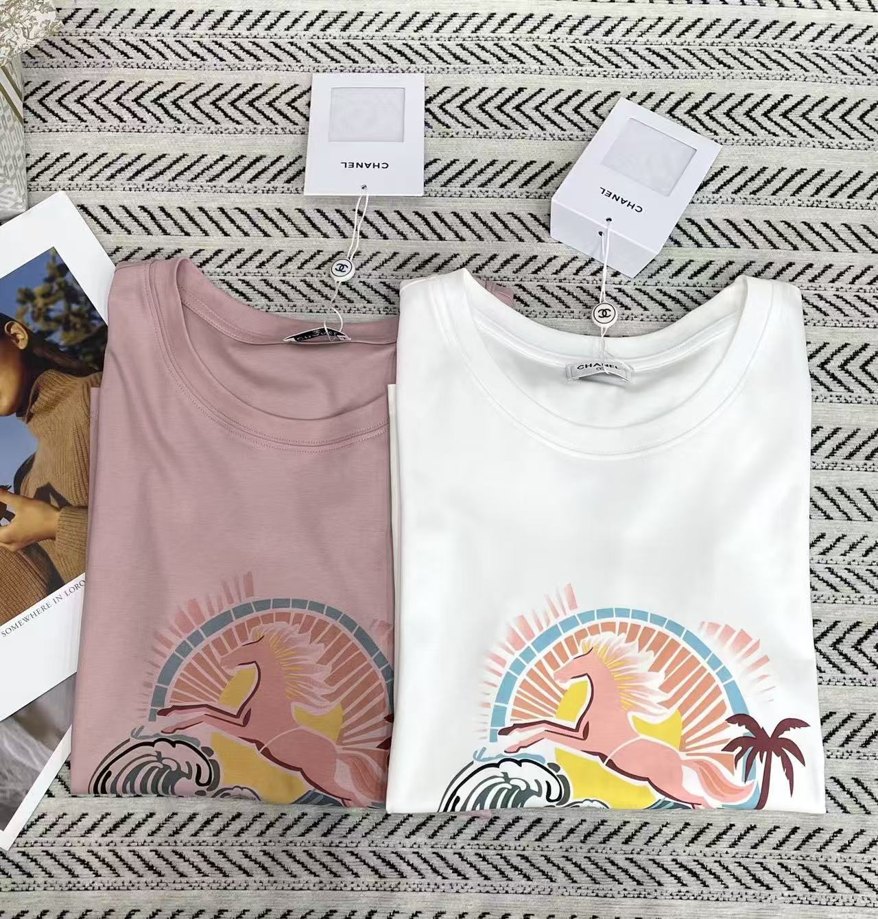 CHANE1 ココナッツツリーとポニープリントレターTシャツ【50％割引+送料無料】