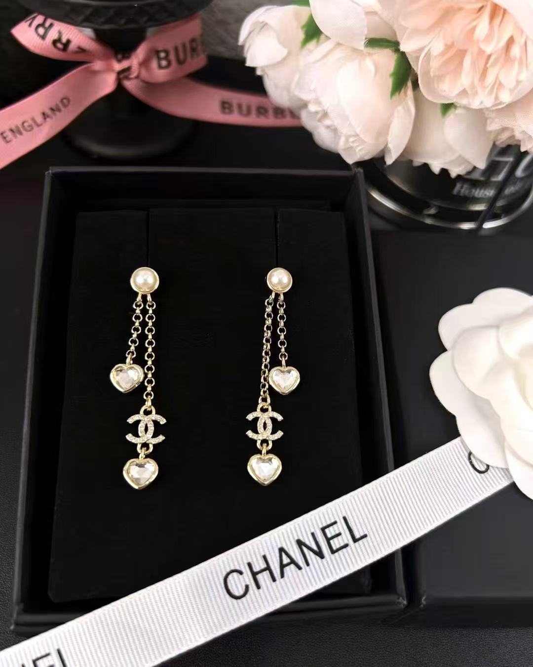 CHANE1 ダブルC ハートタッセルイヤリング【50％割引+送料無料】